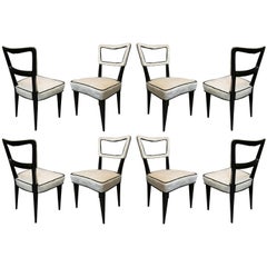 Eight Osvaldo Borsani Attributed 1940 Black and White Italian Art Deco Chairs