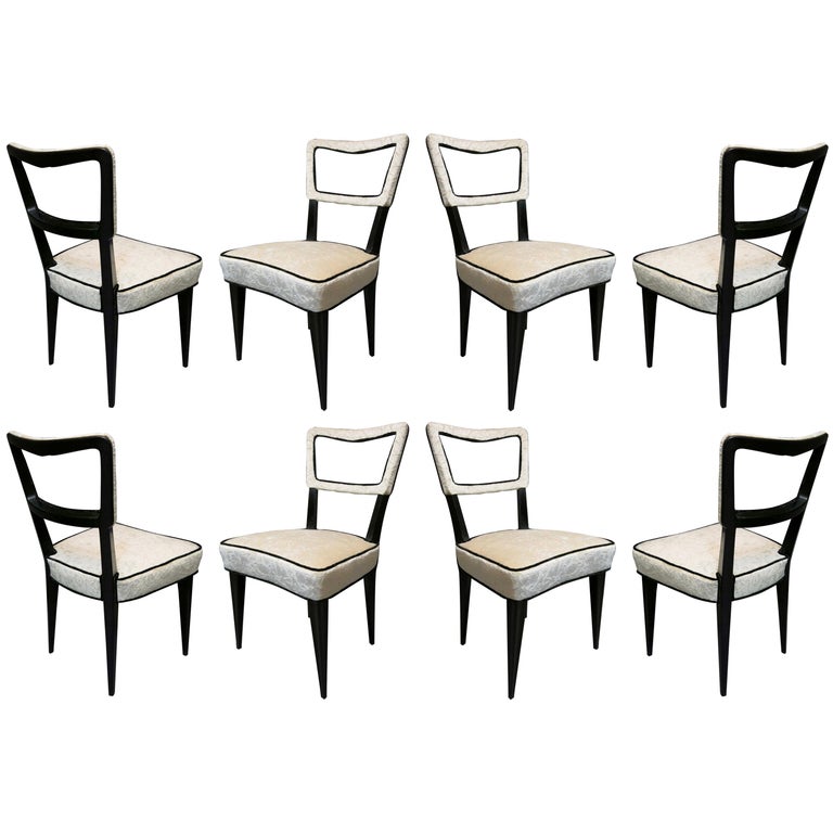Eight Osvaldo Borsani Attributed 1940 Black And White Italian Art Deco Chairs