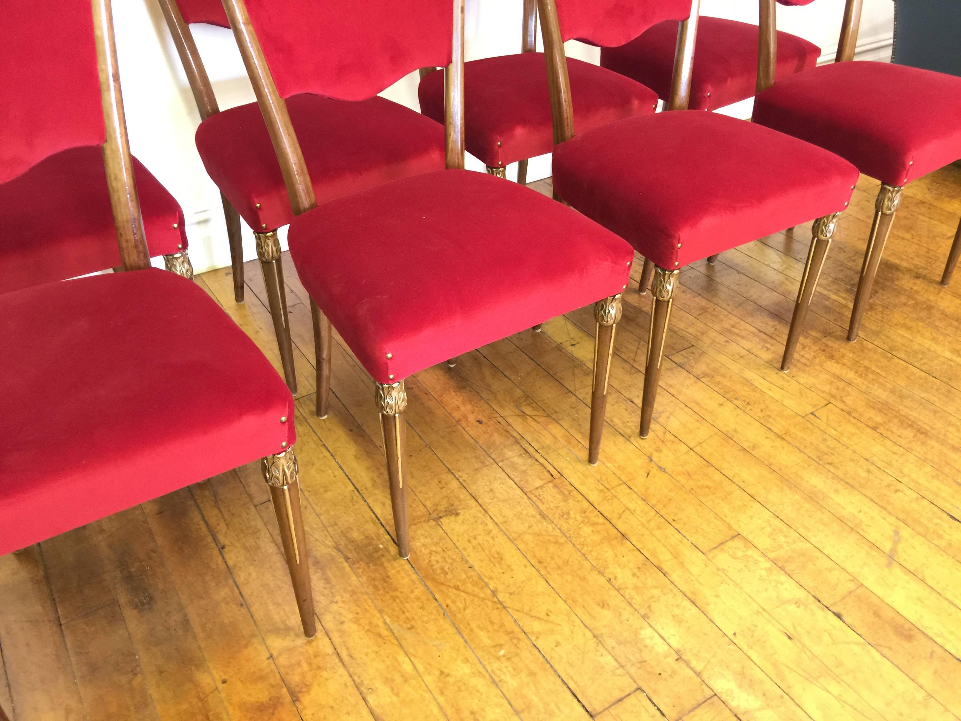 Eight Osvaldo Borsani Dining Room Chairs Newly Upholstered Red