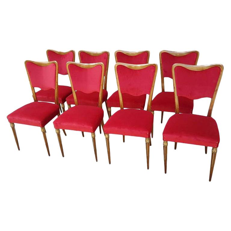 Eight Osvaldo Borsani Dining Room Chairs Newly Upholstered Red Velvet For Sale At 1stdibs