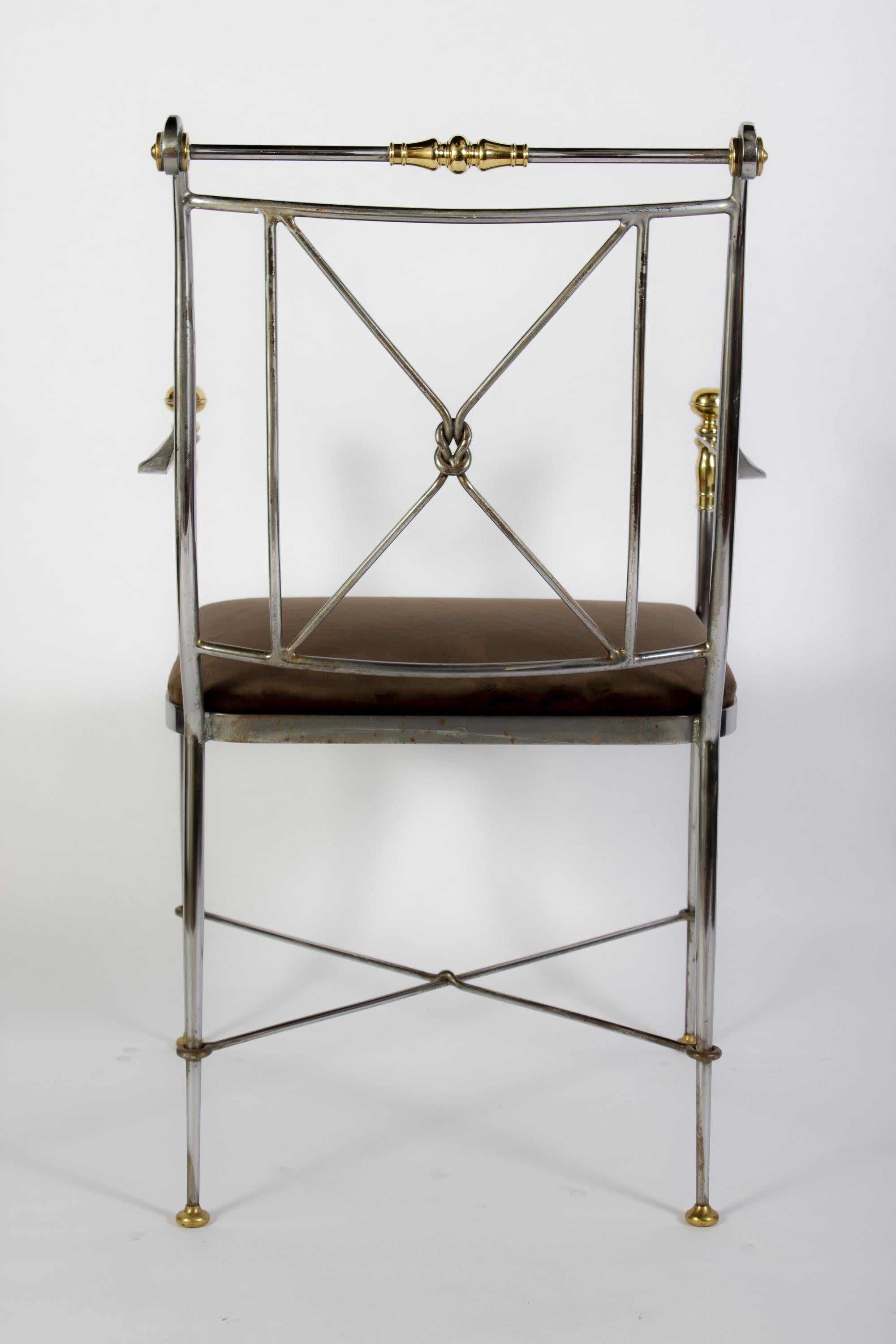 Eight Outstanding Italian Steel and Brass Armchairs, 1970s For Sale 5