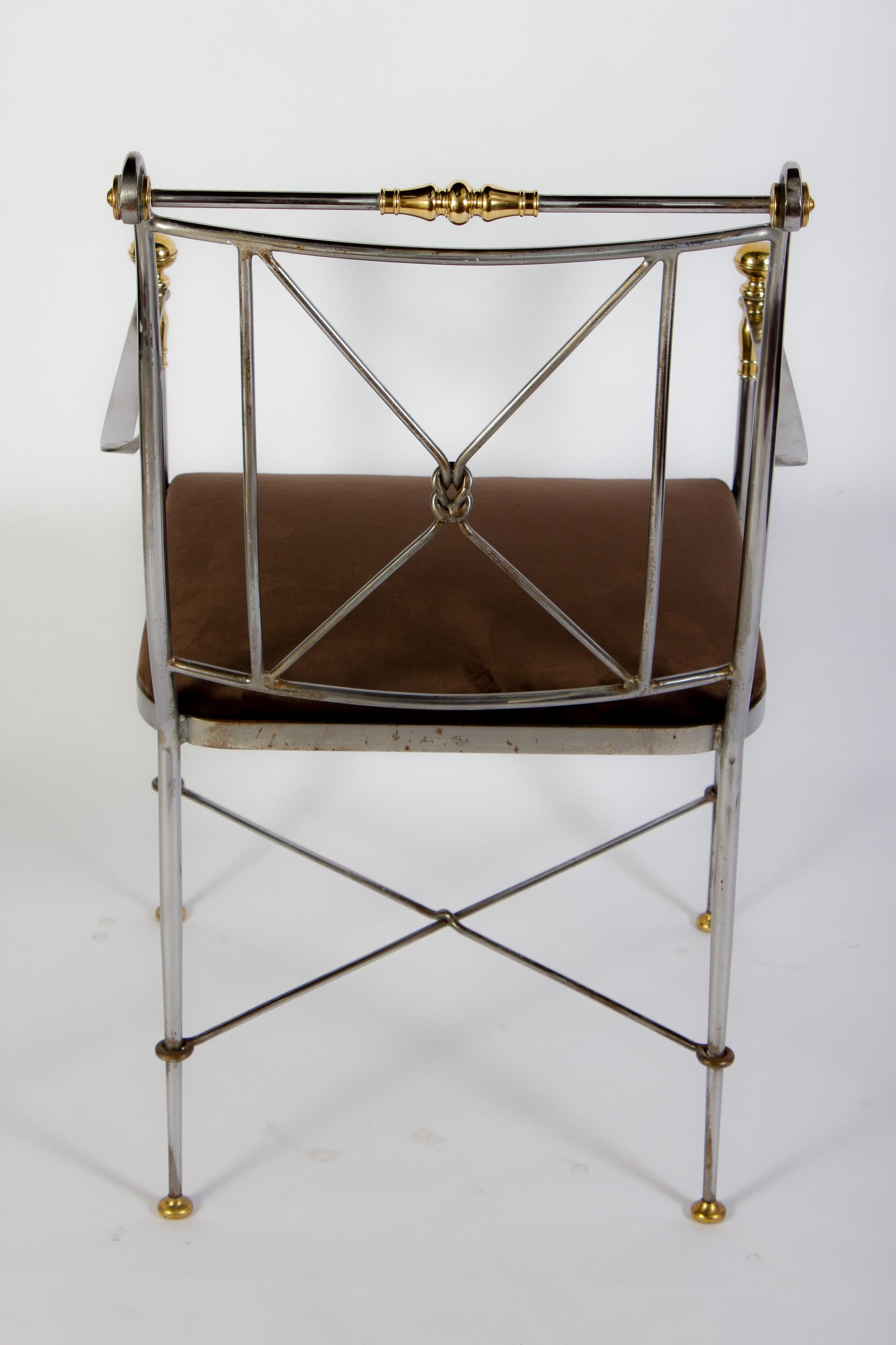 Huit fauteuils italiens exceptionnels en acier et laiton, années 1970 en vente 5