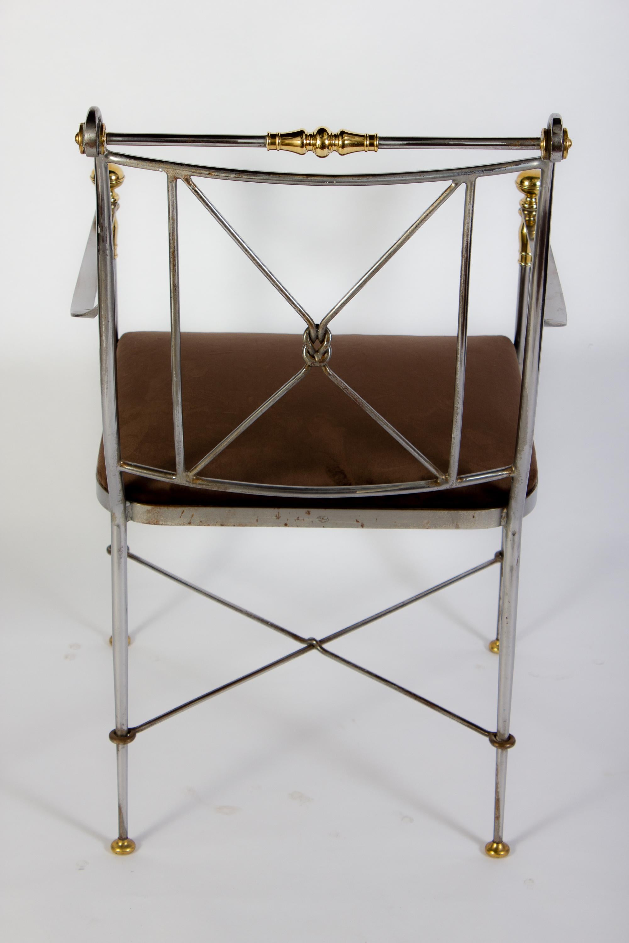 Eight Outstanding Italian Steel and Brass Armchairs, 1970s For Sale 6