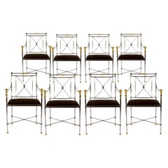 Eight Outstanding Italian Steel and Brass Armchairs 1970s