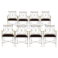 Vintage Eight Outstanding Italian Steel and Brass Armchairs, 1970s