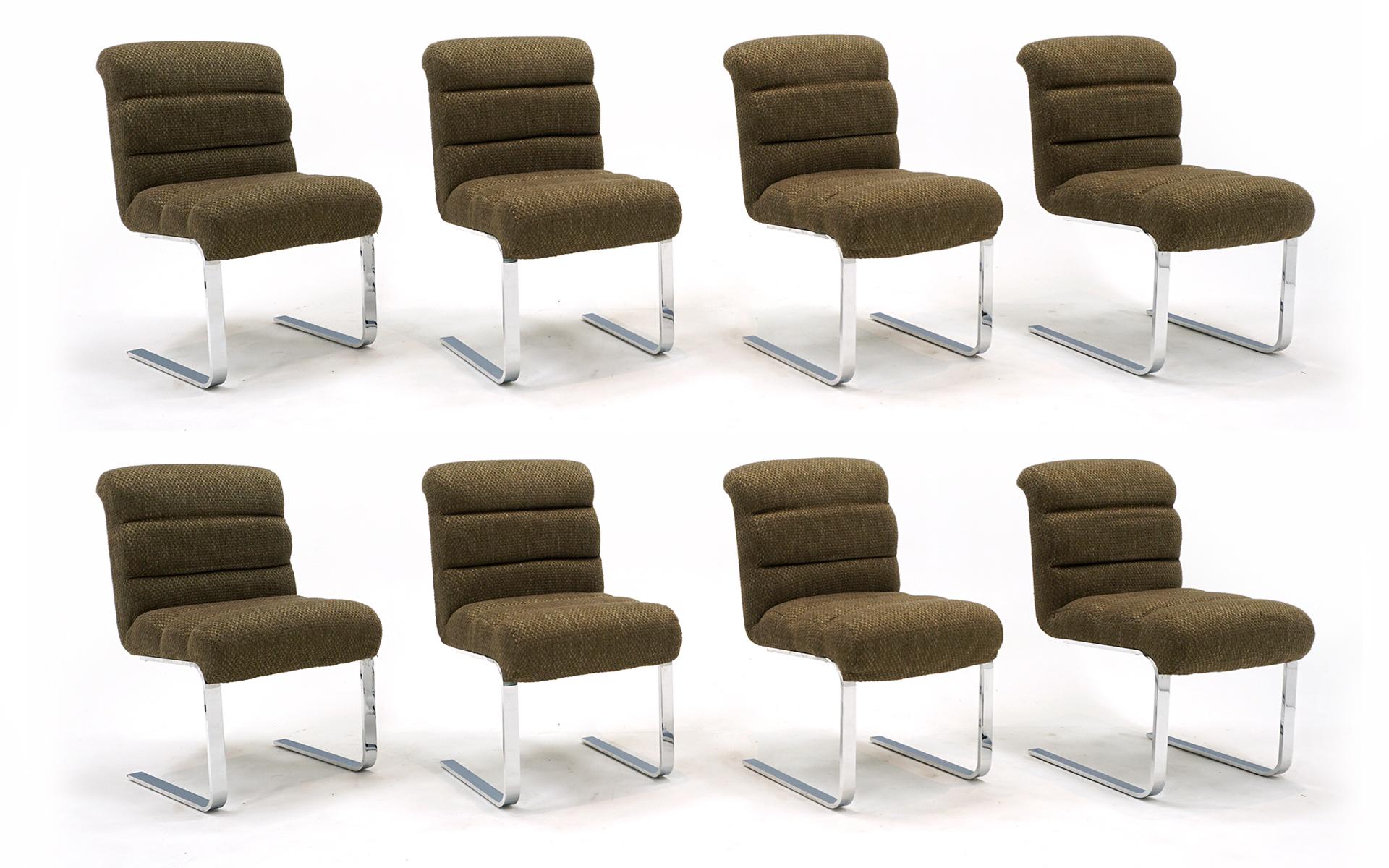 Set of 8 dining chairs from The Pace Collection, 1970s.  Soft comfortable seats and backs with cantilever frame designed to give a subtle flex when seated.  Very good original condition.  Signed with the Pace Collection label.