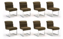 Eight Pace Collection Dining Chairs with Chrome Cantilever Base. Signed.