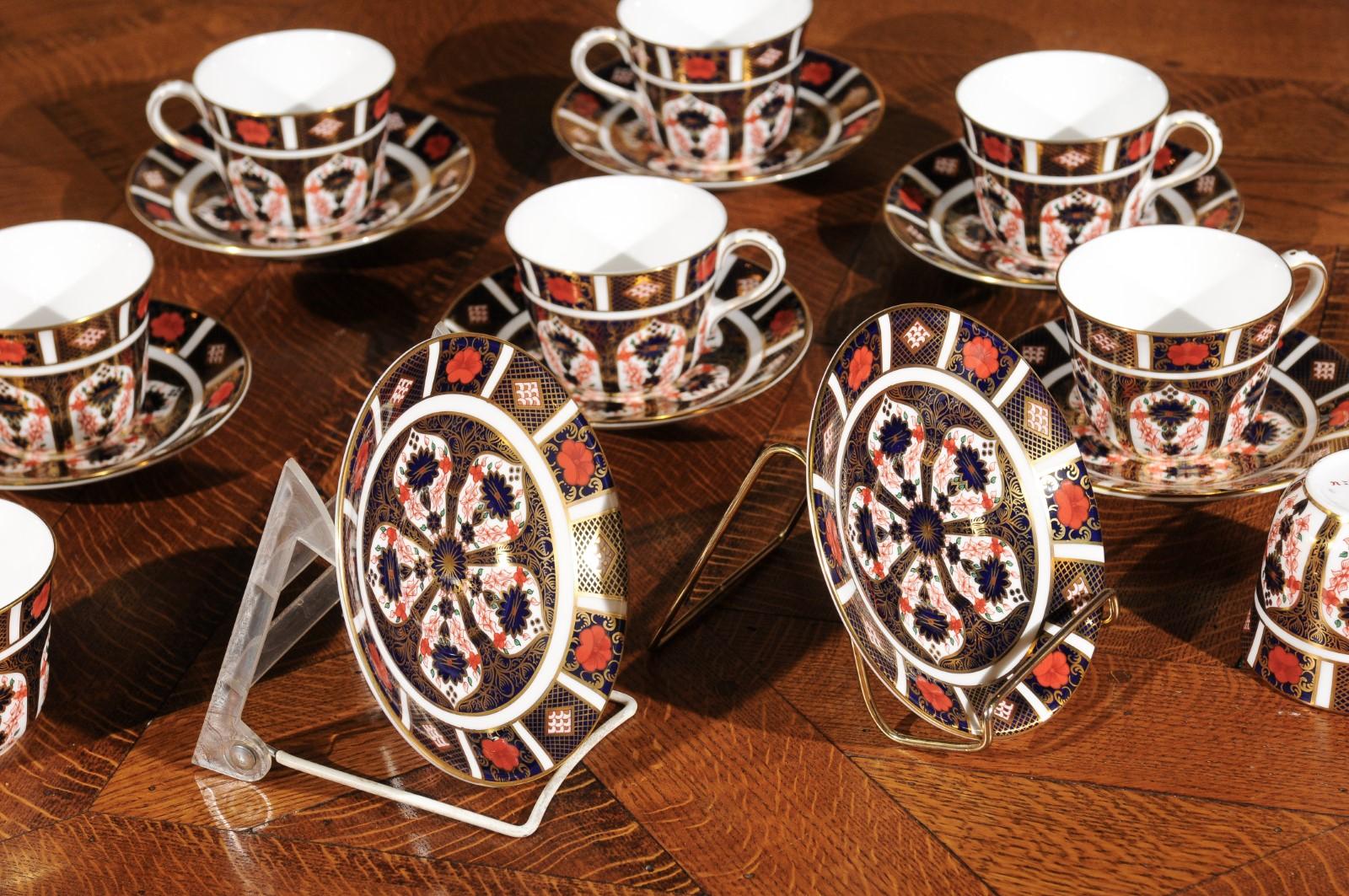 Eight Pairs of English Royal Crown Derby Porcelain Old Imari Cups and Saucers 6