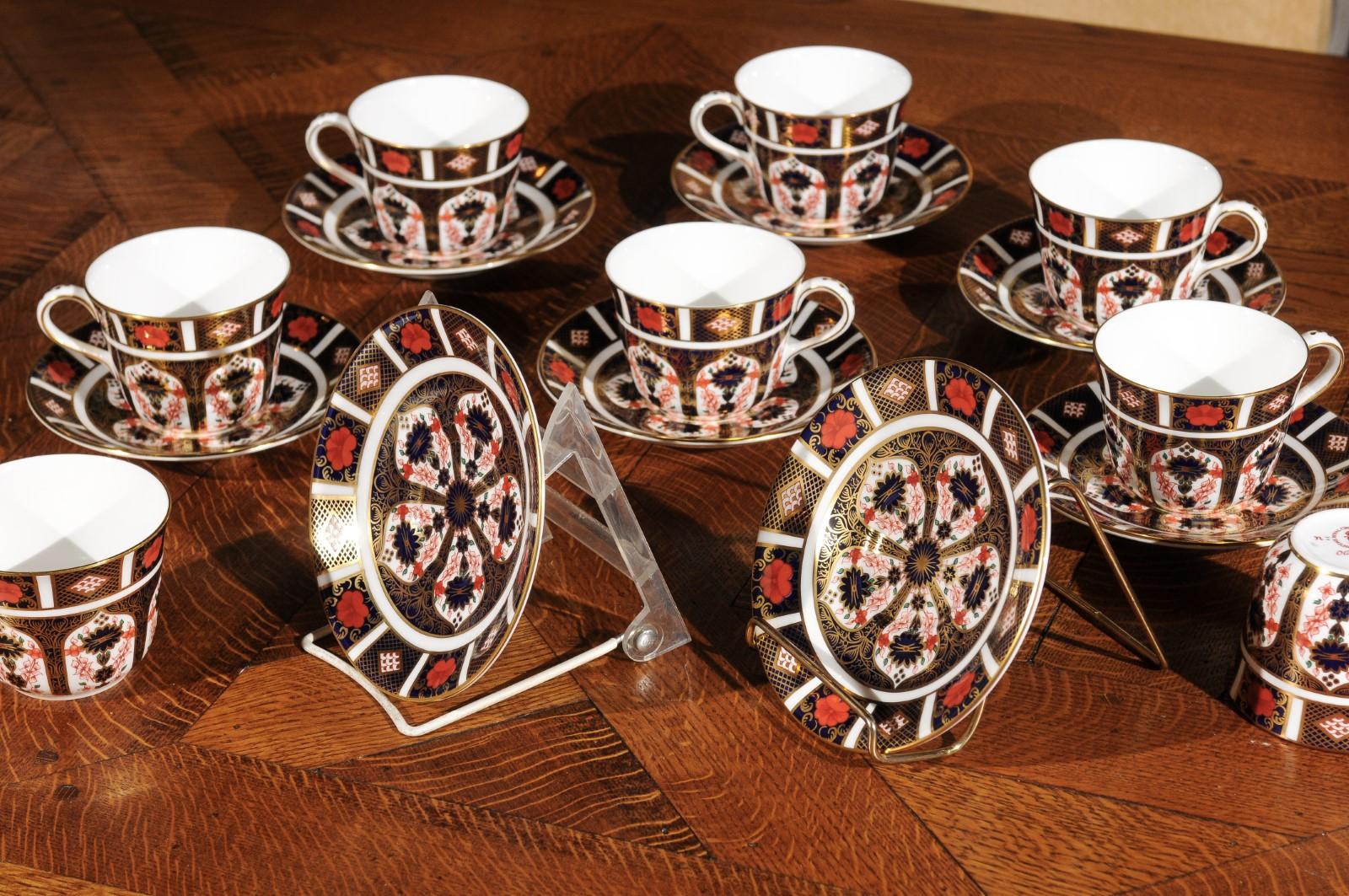 Eight Pairs of English Royal Crown Derby Porcelain Old Imari Cups and Saucers 7