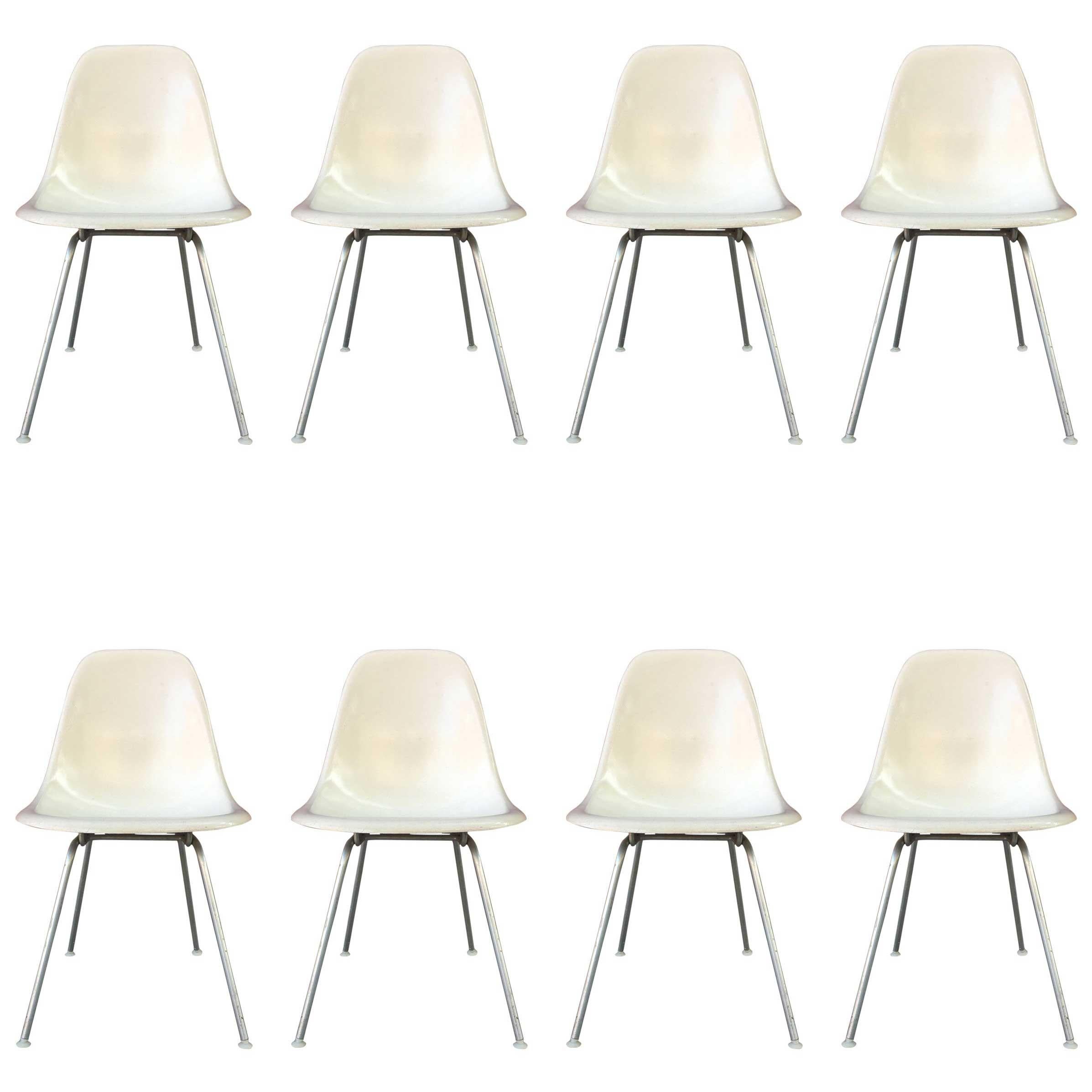 Eight Parchment Herman Miller Eames Dining Chairs at 1stDibs