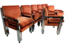 Otto poltrone da pranzo cromate dello Studio Paul Evans 1973