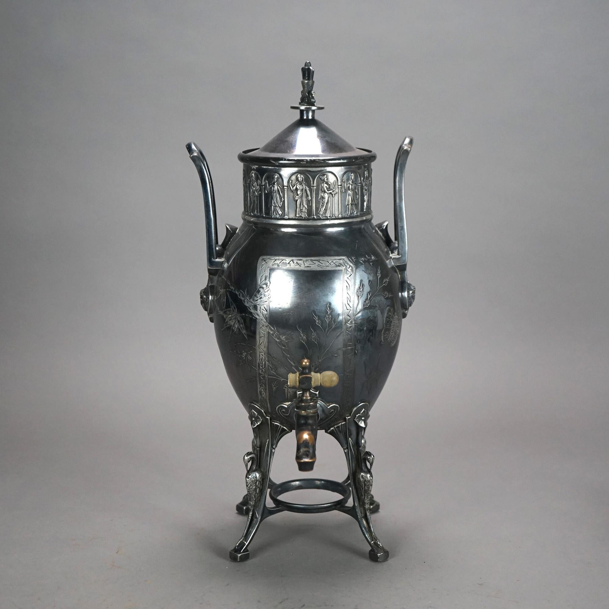 Set da tè antico egiziano in argento placcato con figure e piedini, otto pezzi con maschera C1890

Misure - 16,25 