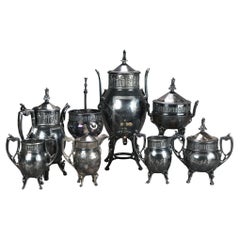 Eight Piece Antique Egyptian Revival Silver Plated Tea Set C1890