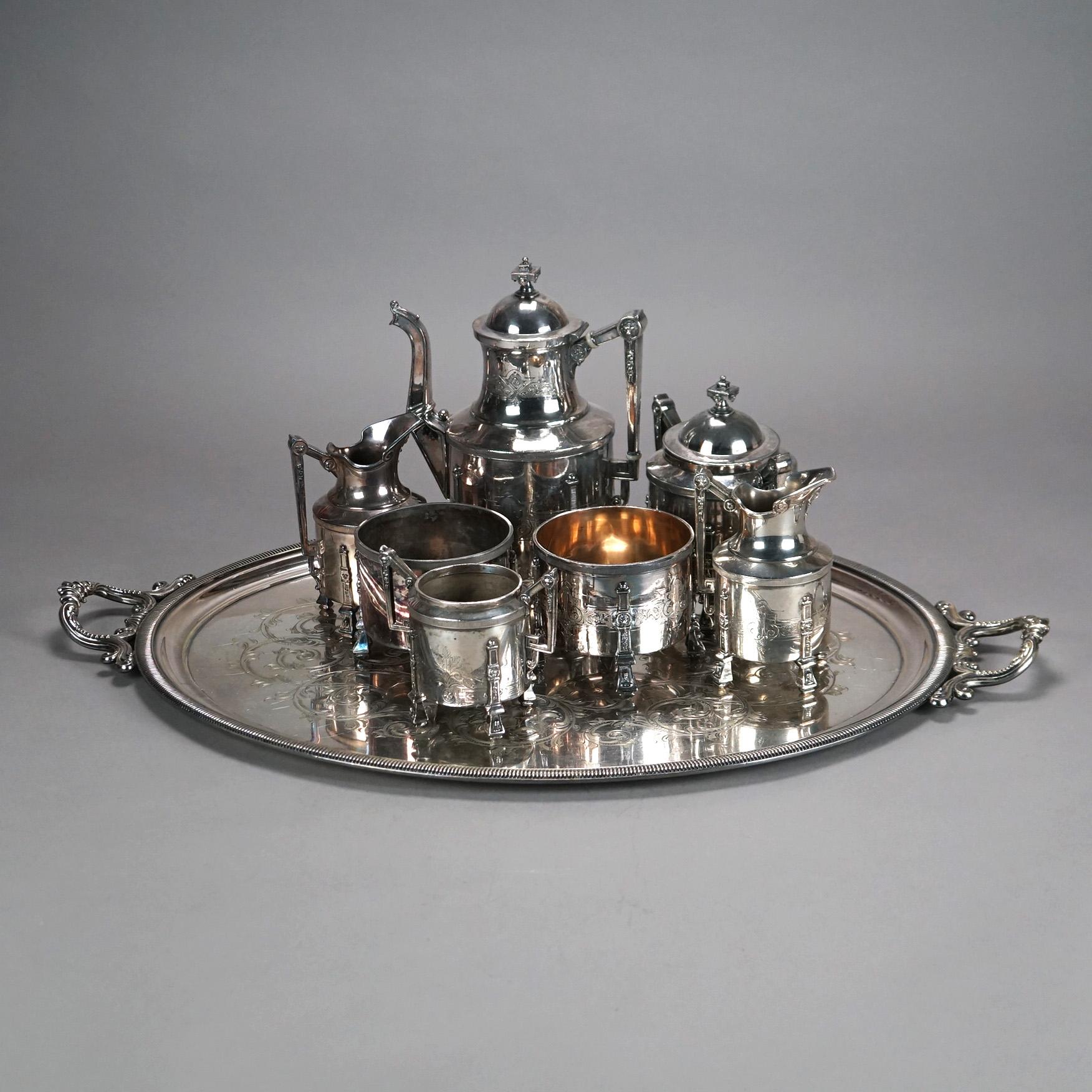 Servizio da tè antico in argento placcato in otto pezzi C1890 In condizioni buone in vendita a Big Flats, NY