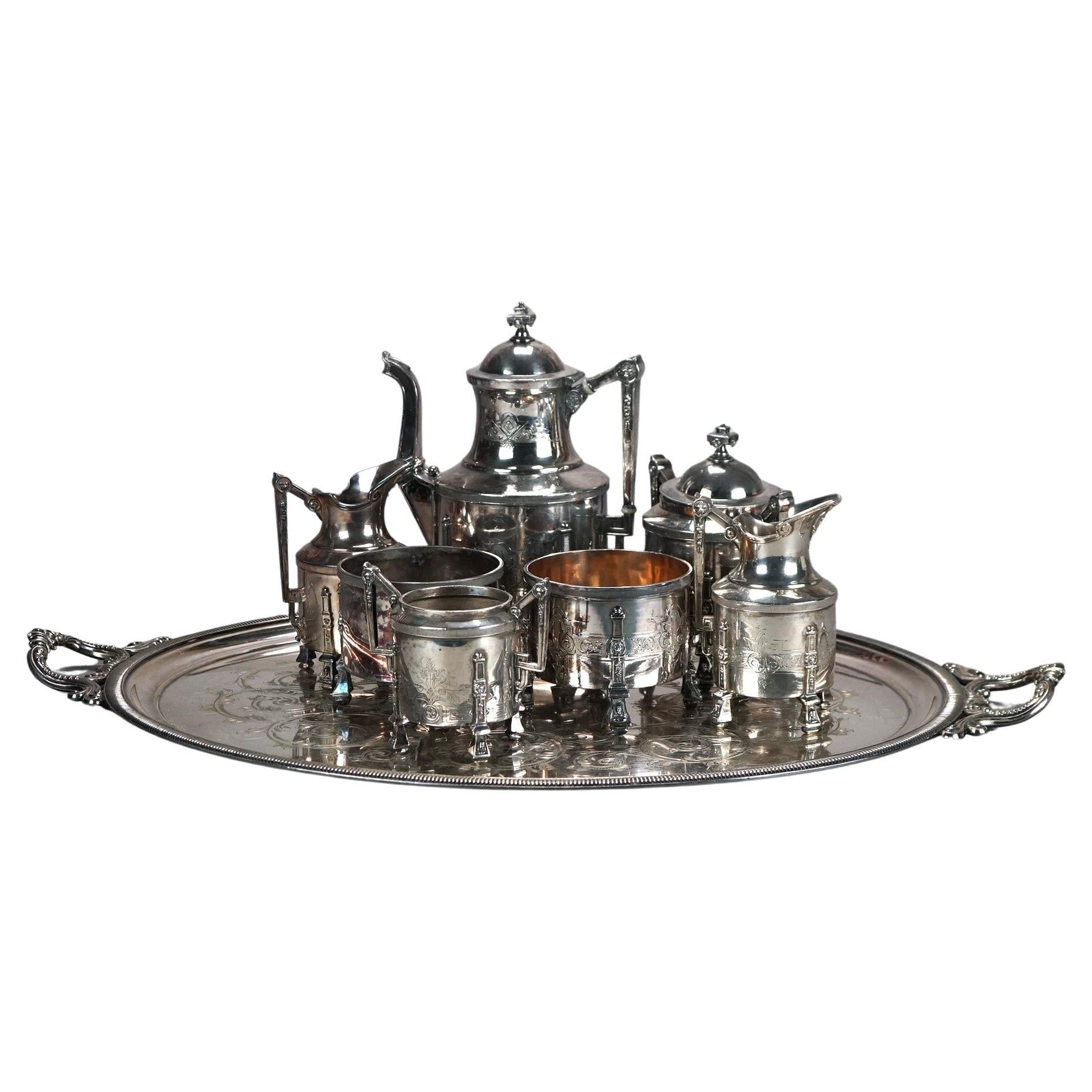 Juego de té antiguo de ocho piezas chapado en plata C1890