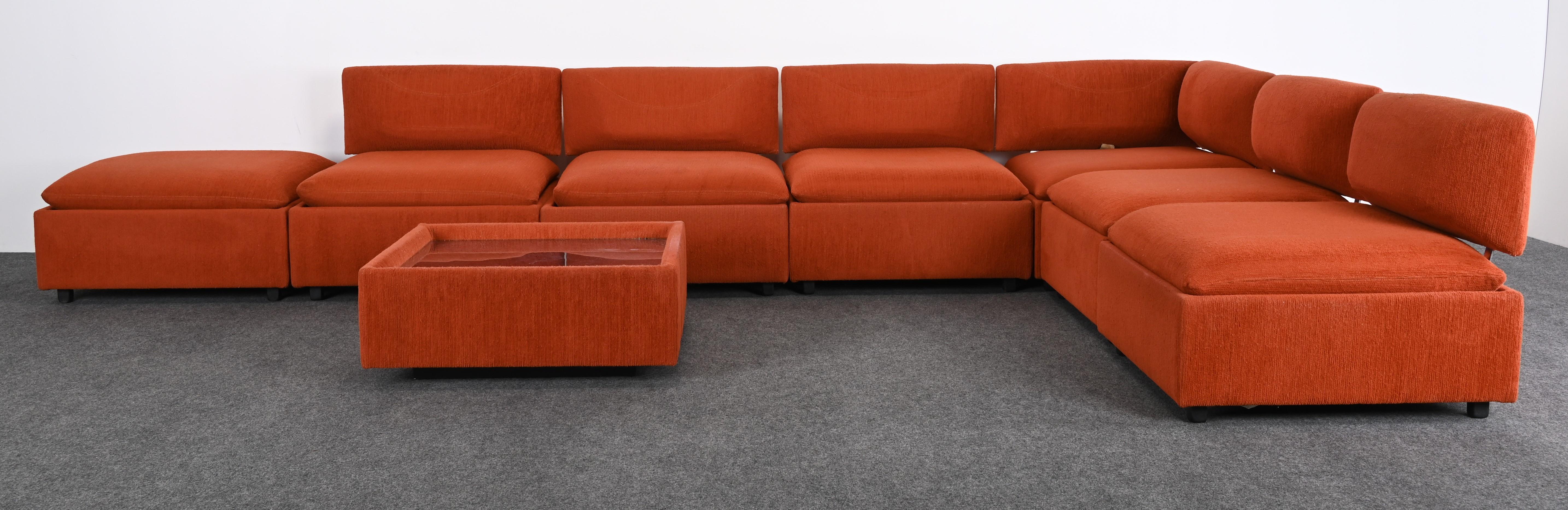A rare hard-to-find monumental vintage eight-sectional sofa set by Adrian Pearsall for Craft. This 1970s-era sofa would work great in any Mid-Century Modern or Contemporary home. The versatile sofa can be configured in multiple ways. The sectional