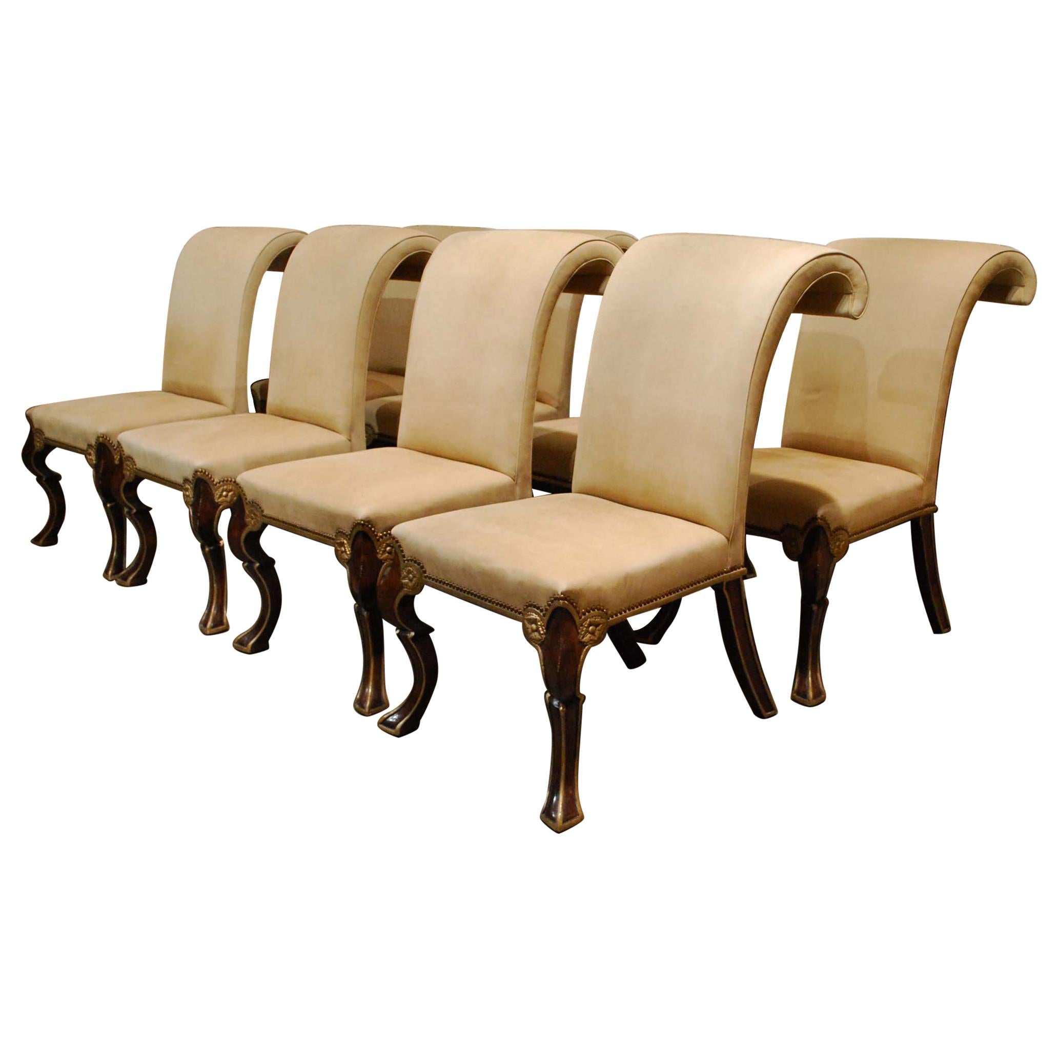 Eight-Piece Set Rose Tarlow Puccini Chairs Sand-Colored Alcantara Upholstery For Sale