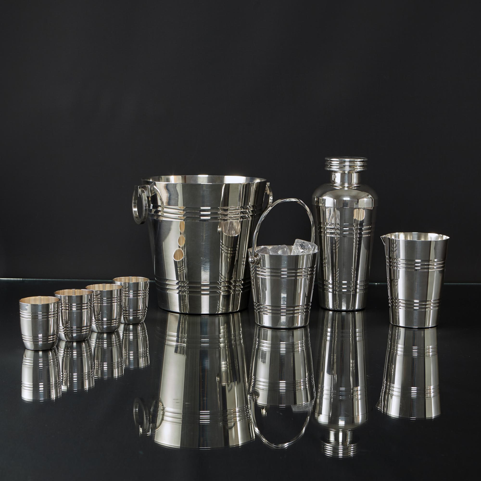 Art Deco Eight piece silver-plated cocktail set