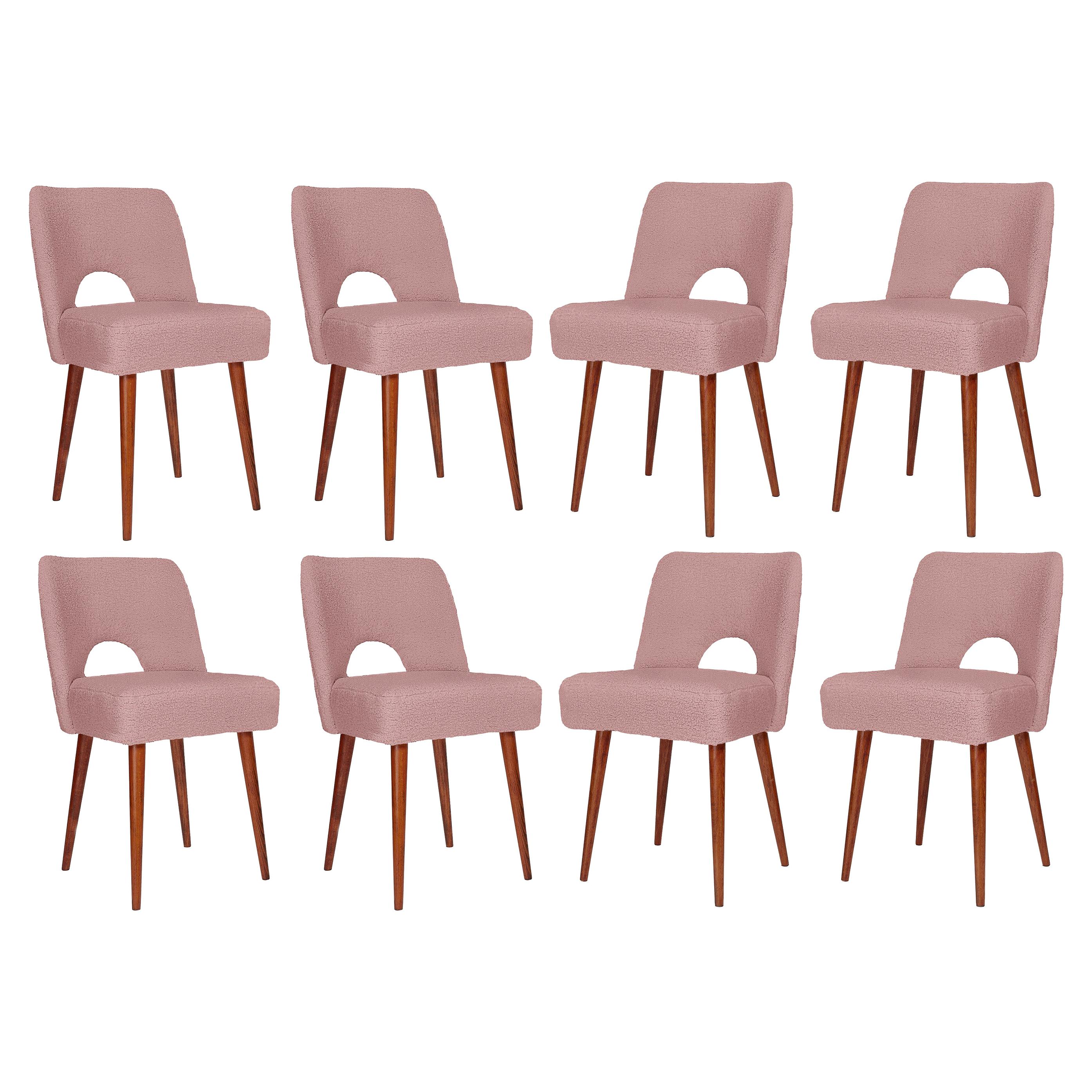 Huit chaises Shell en bouclette rose, années 1960