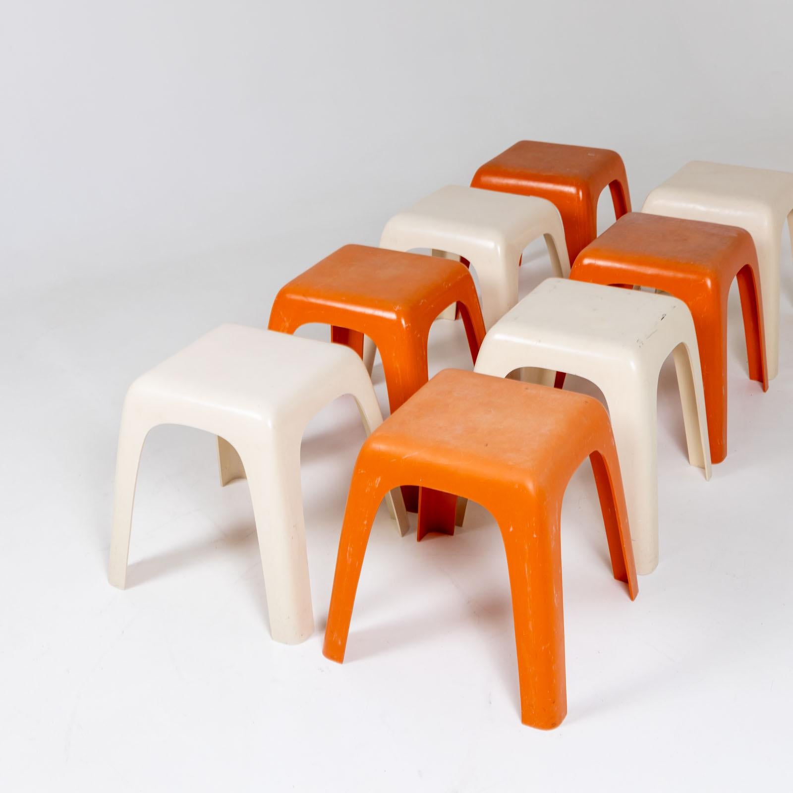 Modern Eight Plastic Stools by G. Castiglioni, Gaviraghi and Lanza for Valenti Milano For Sale