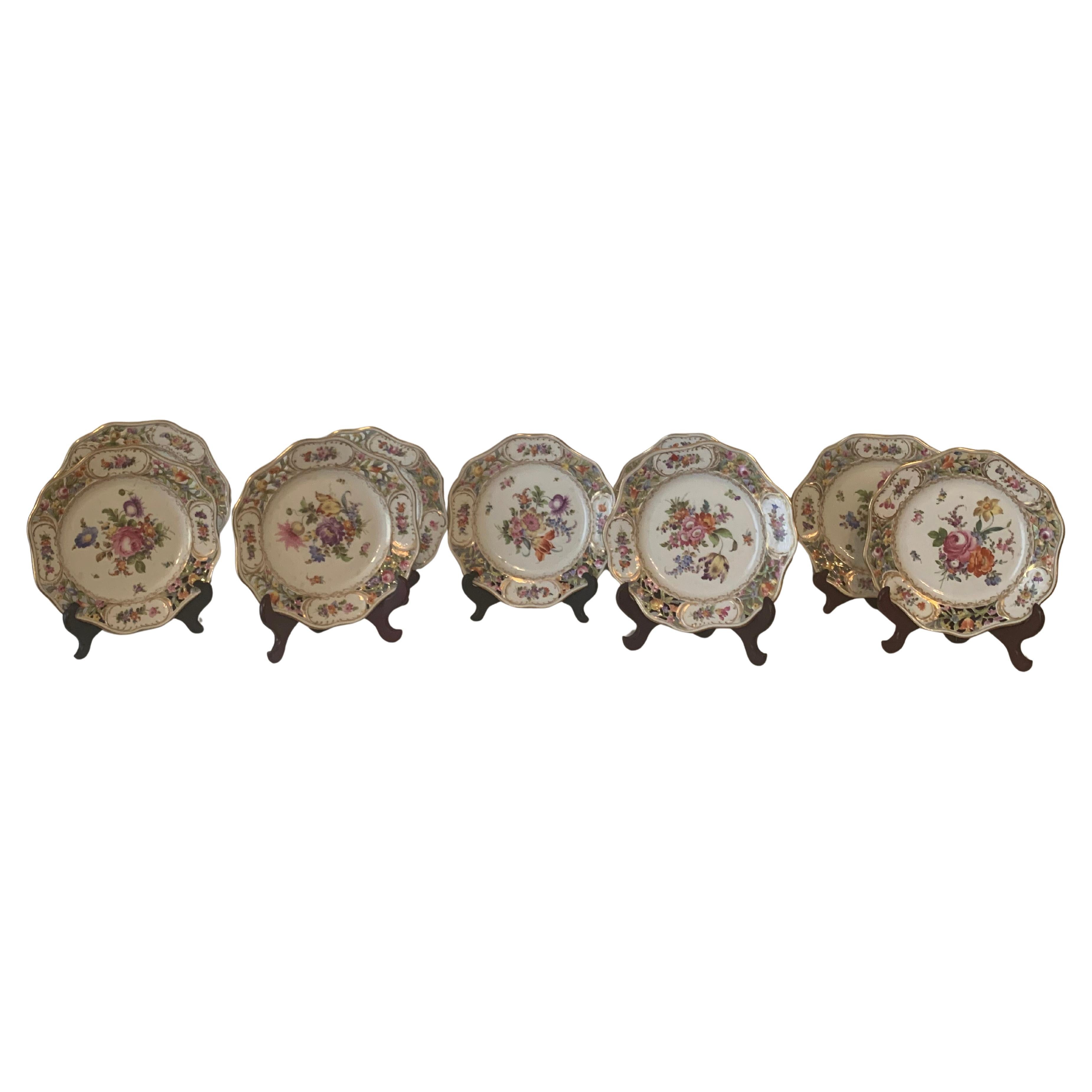 Eight plates by dresden manufactory porcelain