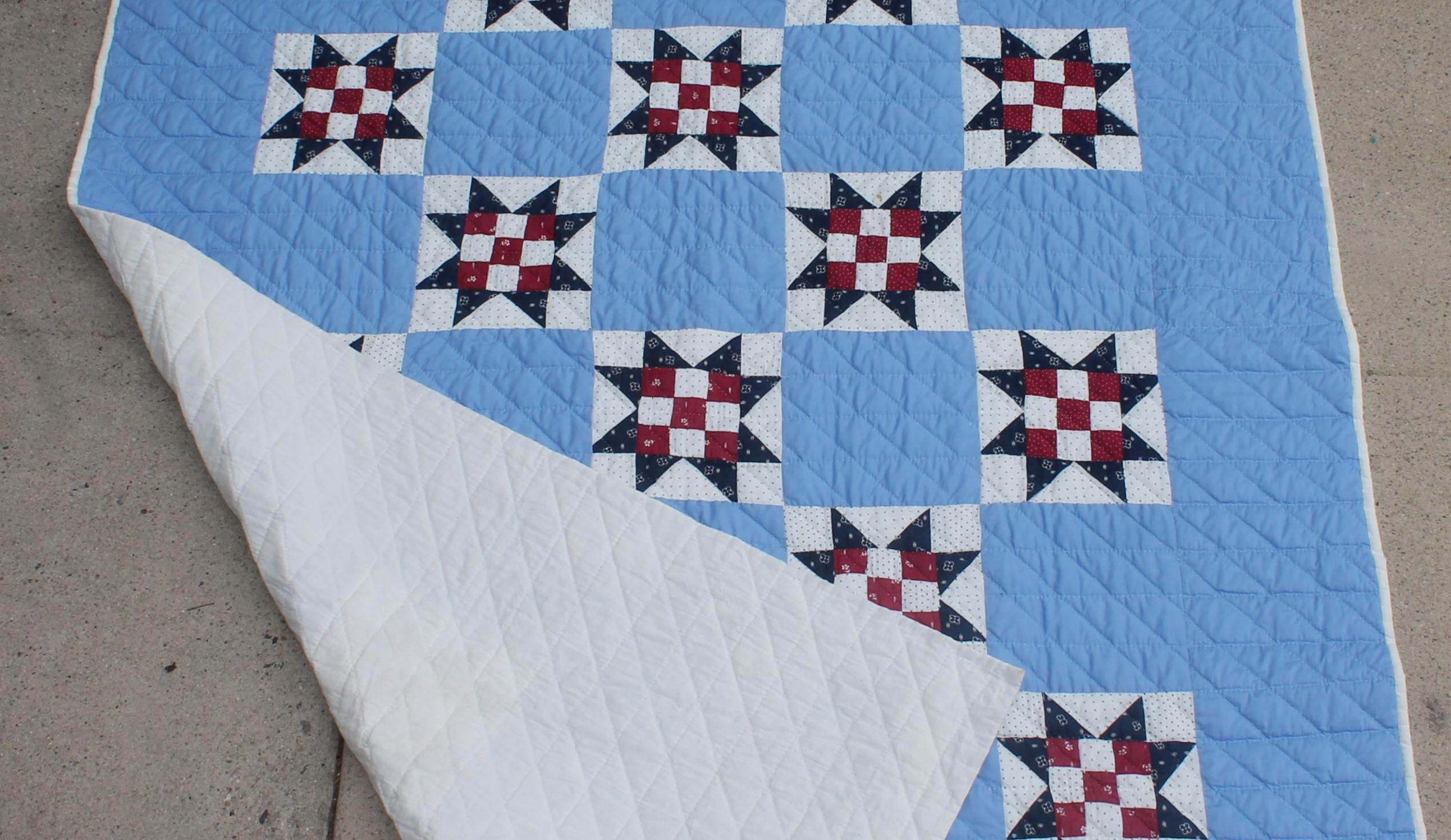 Adirondack Eight Point Star & Nine Patch Quilt For Sale
