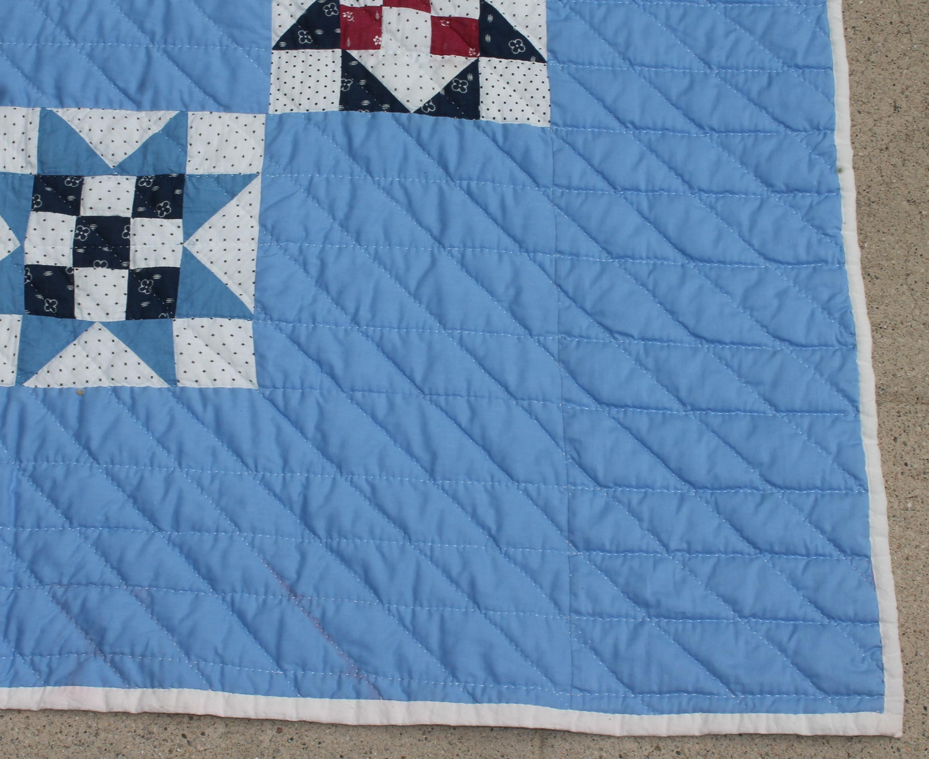 Eight Point Star & Nine Patch Quilt In Good Condition For Sale In Los Angeles, CA