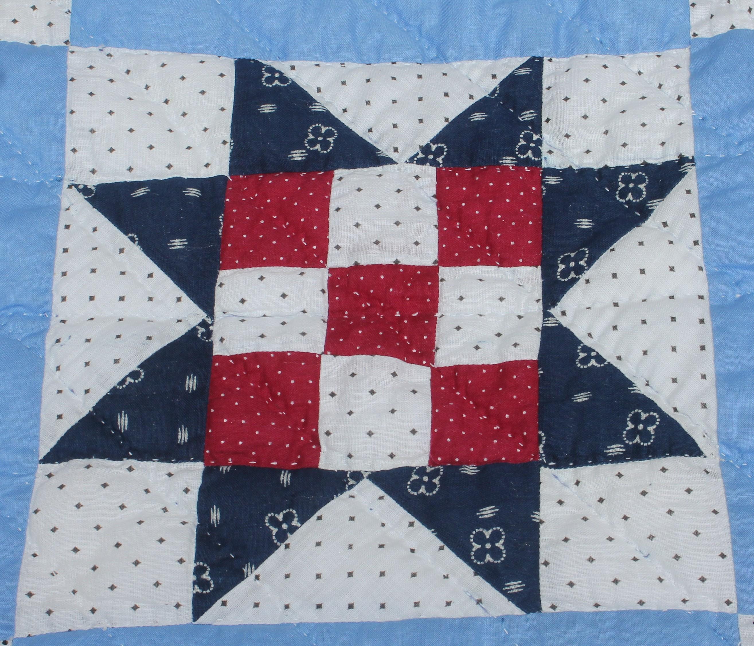 Cotton Eight Point Star & Nine Patch Quilt For Sale
