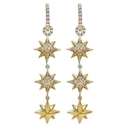 Eight-Pointed Star 14k gold and diamond dangle earring  For Sale