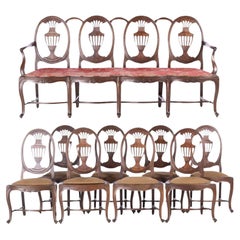 Acht portugiesische Stühle und Canape, 18. Jahrhundert, Ölholz