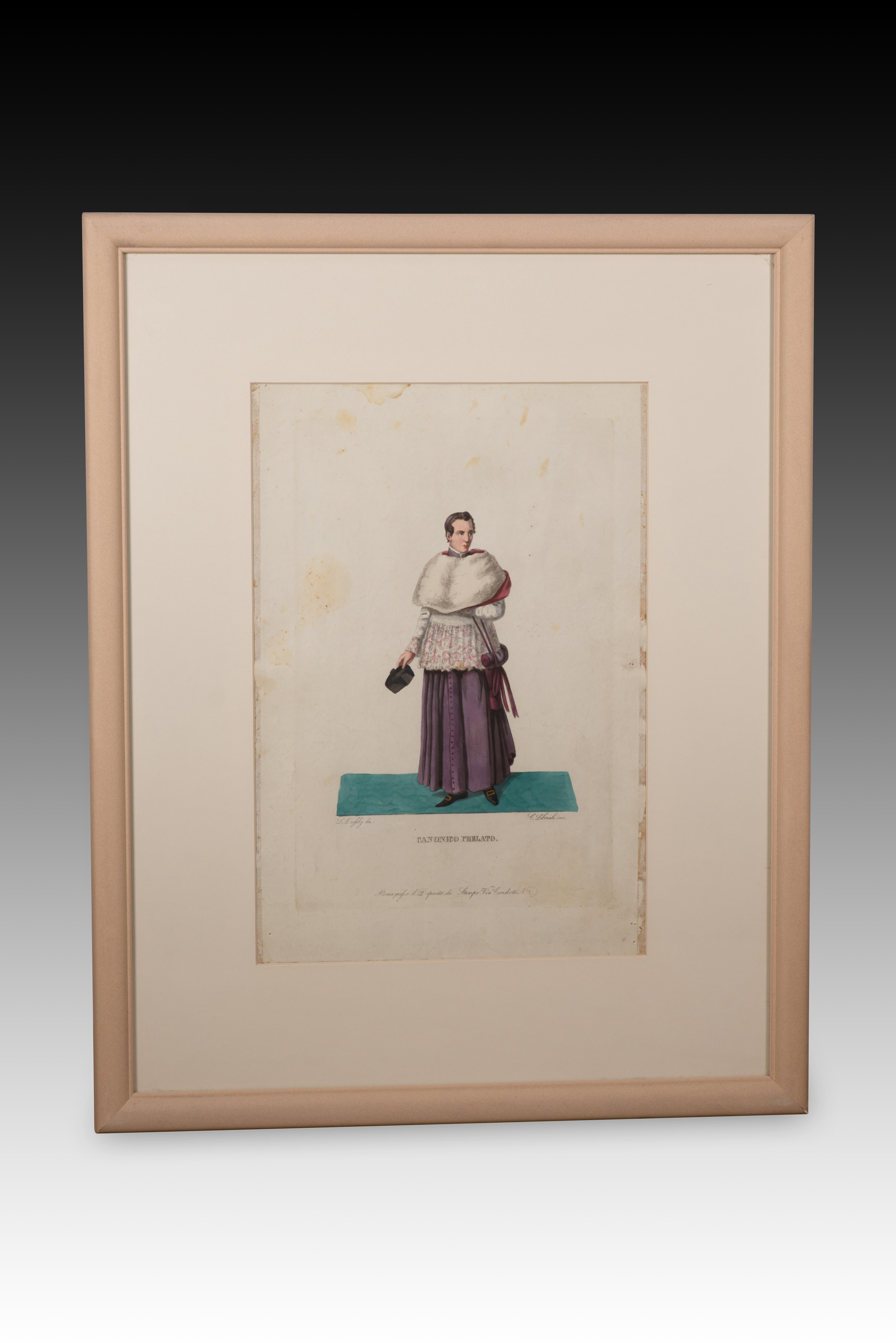 Otto stampe, Abbigliamento religioso. Roma, Italia, XIX secolo. 1