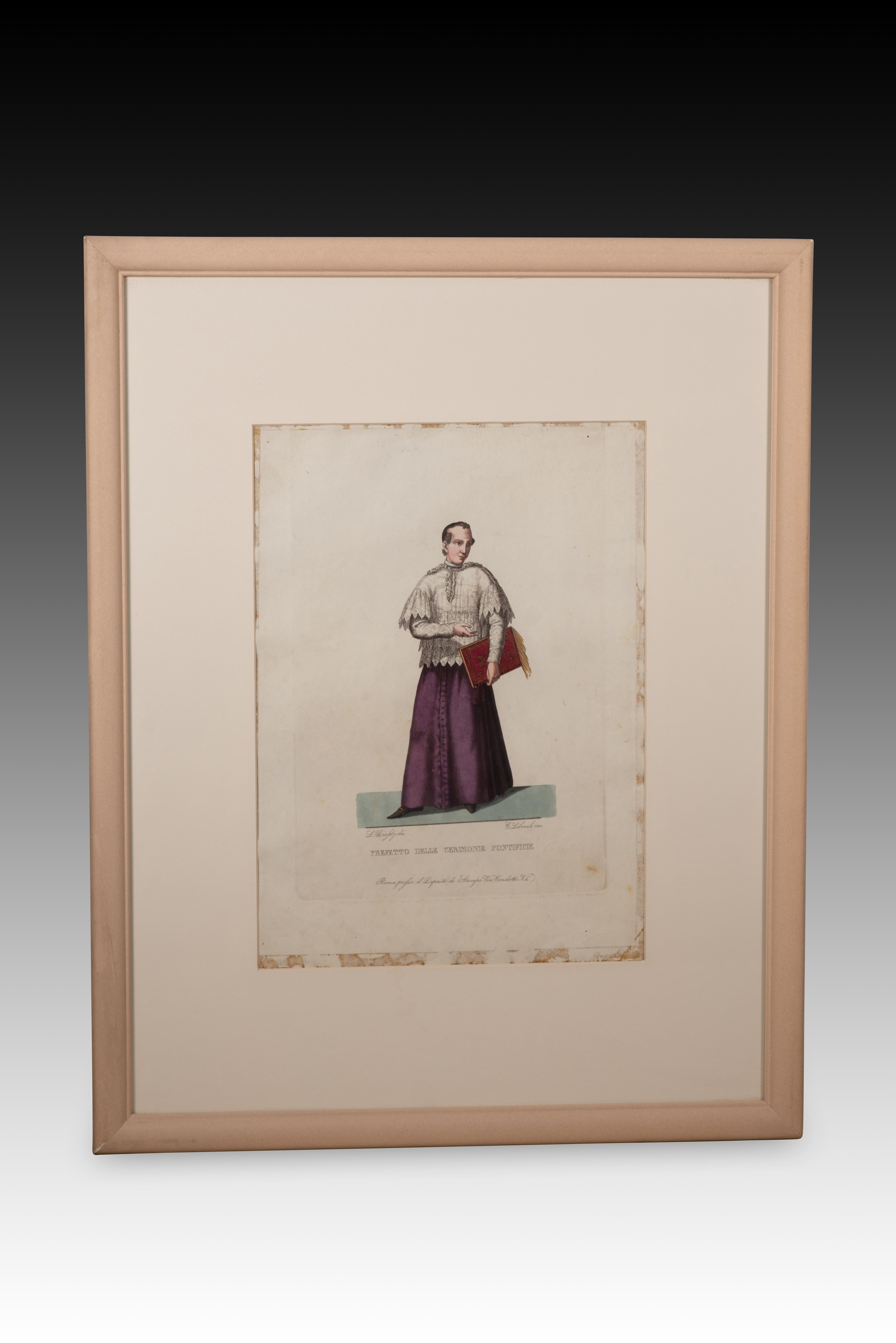 Otto stampe, Abbigliamento religioso. Roma, Italia, XIX secolo. 2