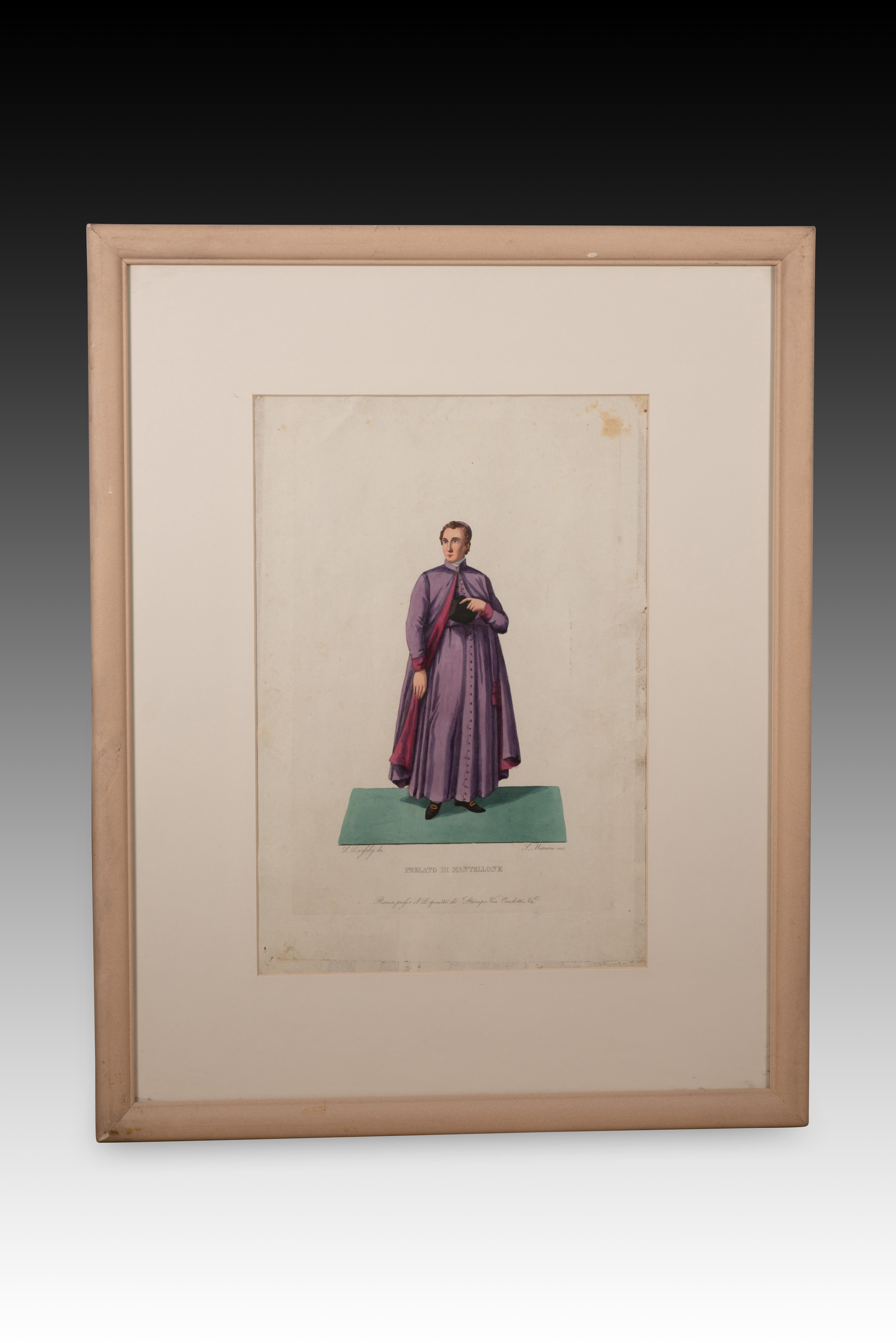 Otto stampe, Abbigliamento religioso. Roma, Italia, XIX secolo. 3