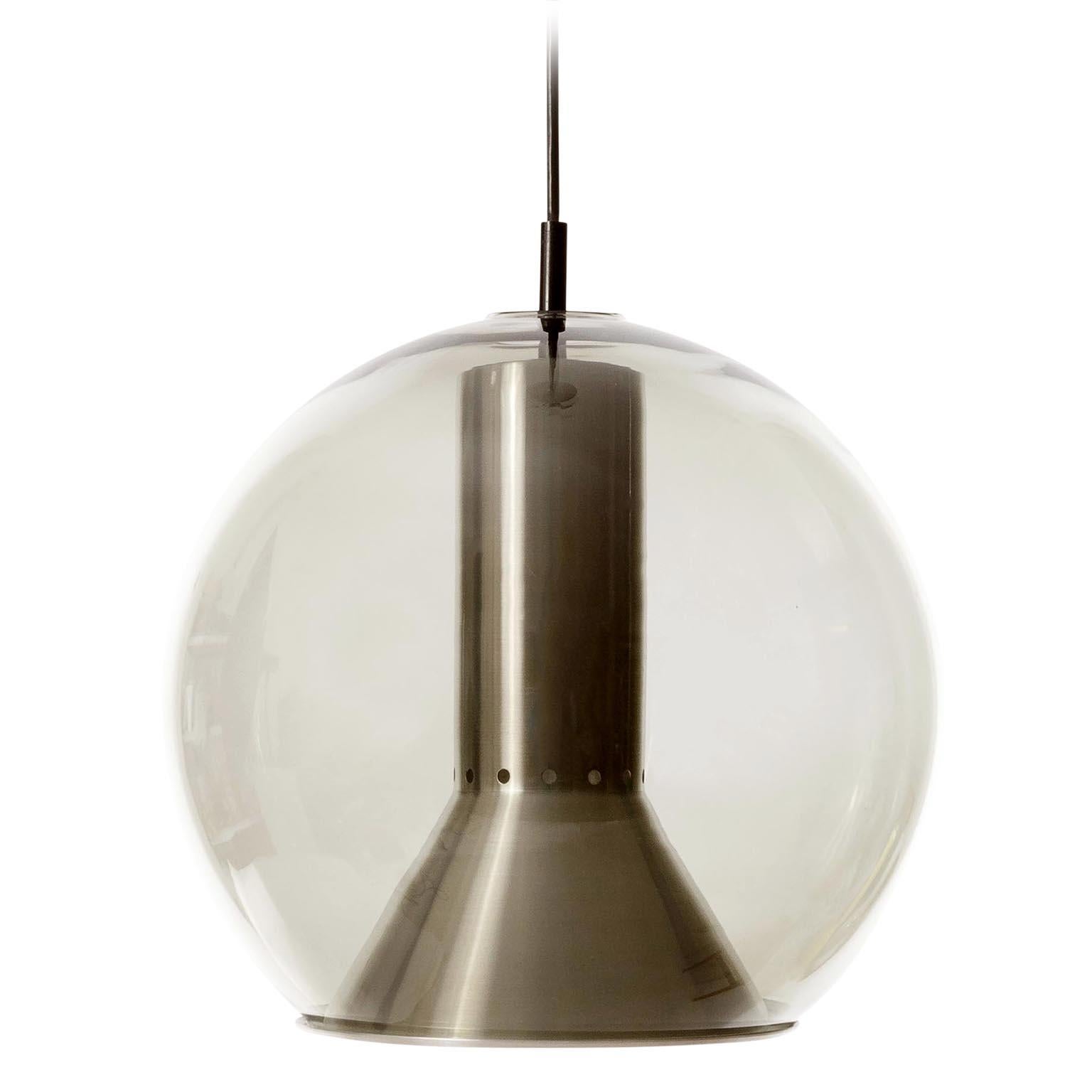 Mid-Century Modern Eight RAAK Pendant Lights by Frank Ligtelijn, Smoked Glass Globes, 1960s
