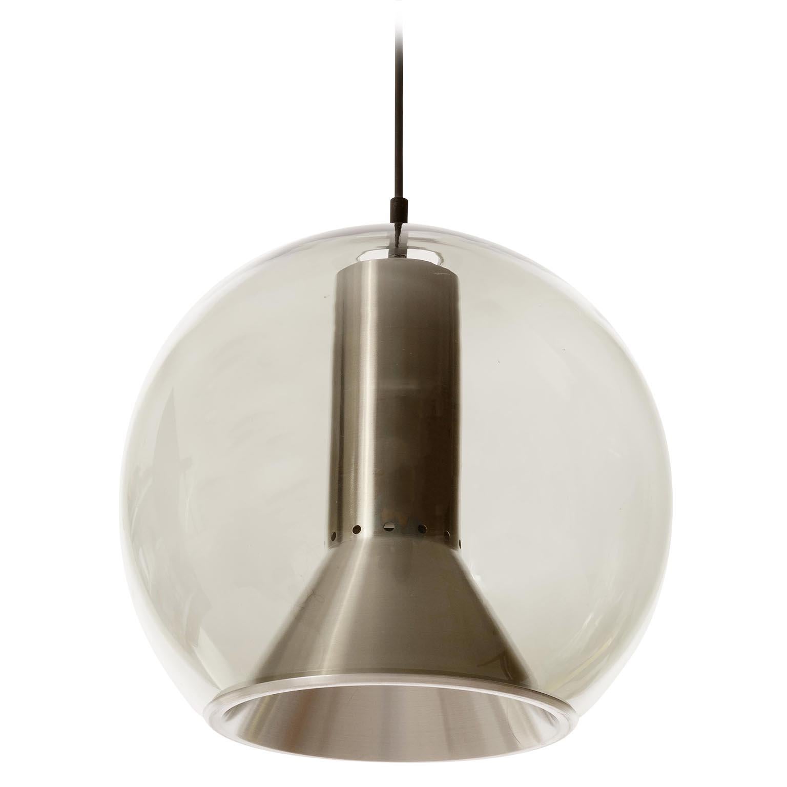 Dutch Eight RAAK Pendant Lights by Frank Ligtelijn, Smoked Glass Globes, 1960s