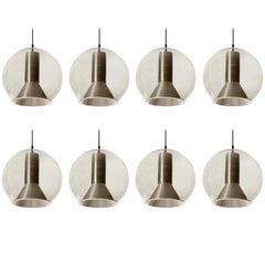 Eight RAAK Pendant Lights by Frank Ligtelijn, Smoked Glass Globes, 1960s