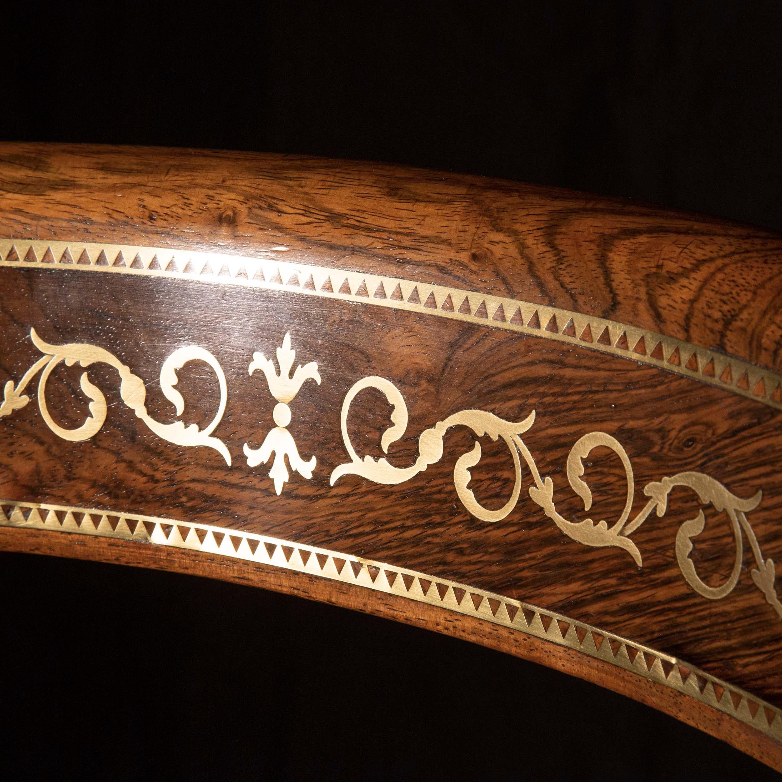 Hand-Carved Eight Regency Brass Inlaid Klismos Chairs, Attributed to George Oakley