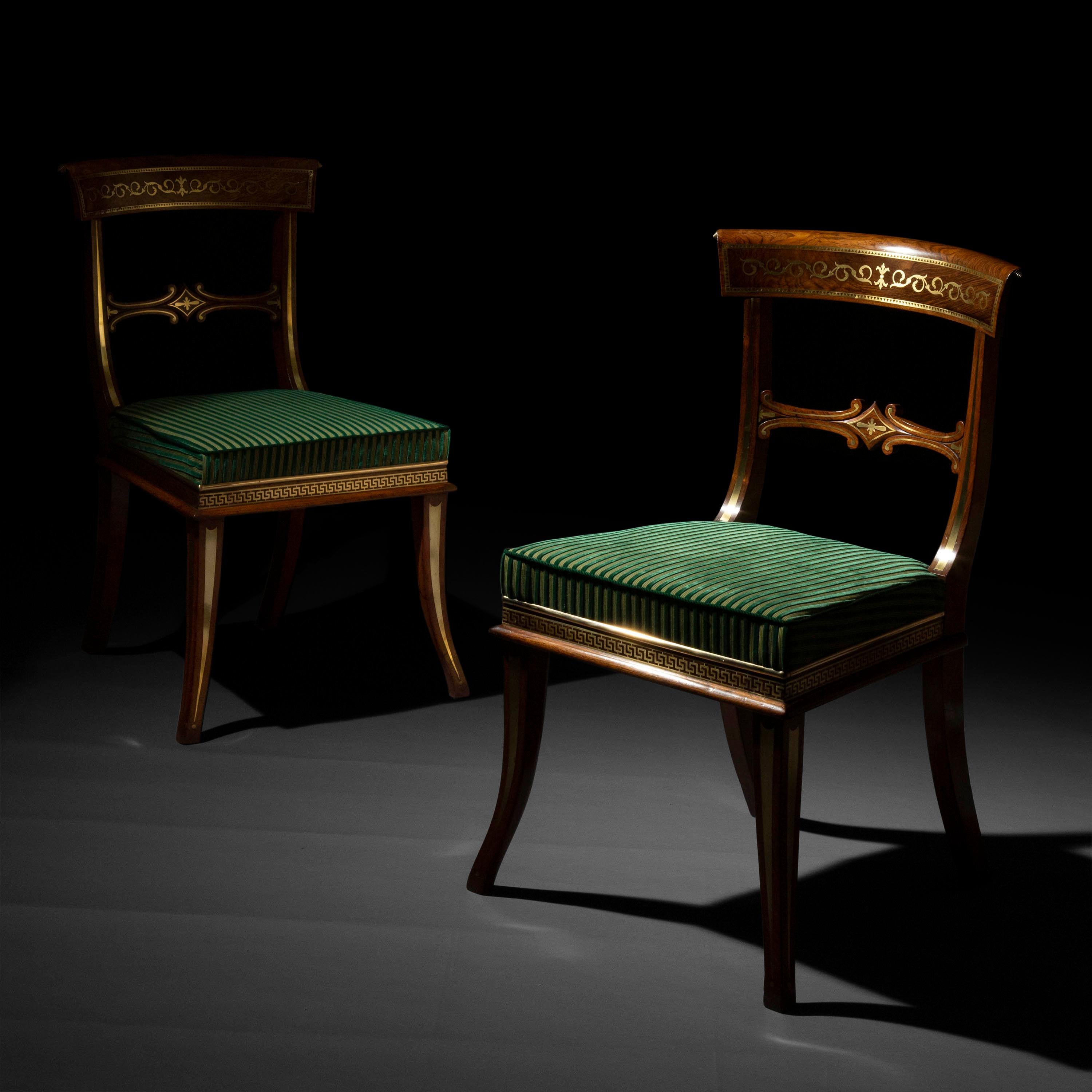 Eight Regency Brass Inlaid Klismos Chairs, Attributed to George Oakley In Good Condition In London, GB