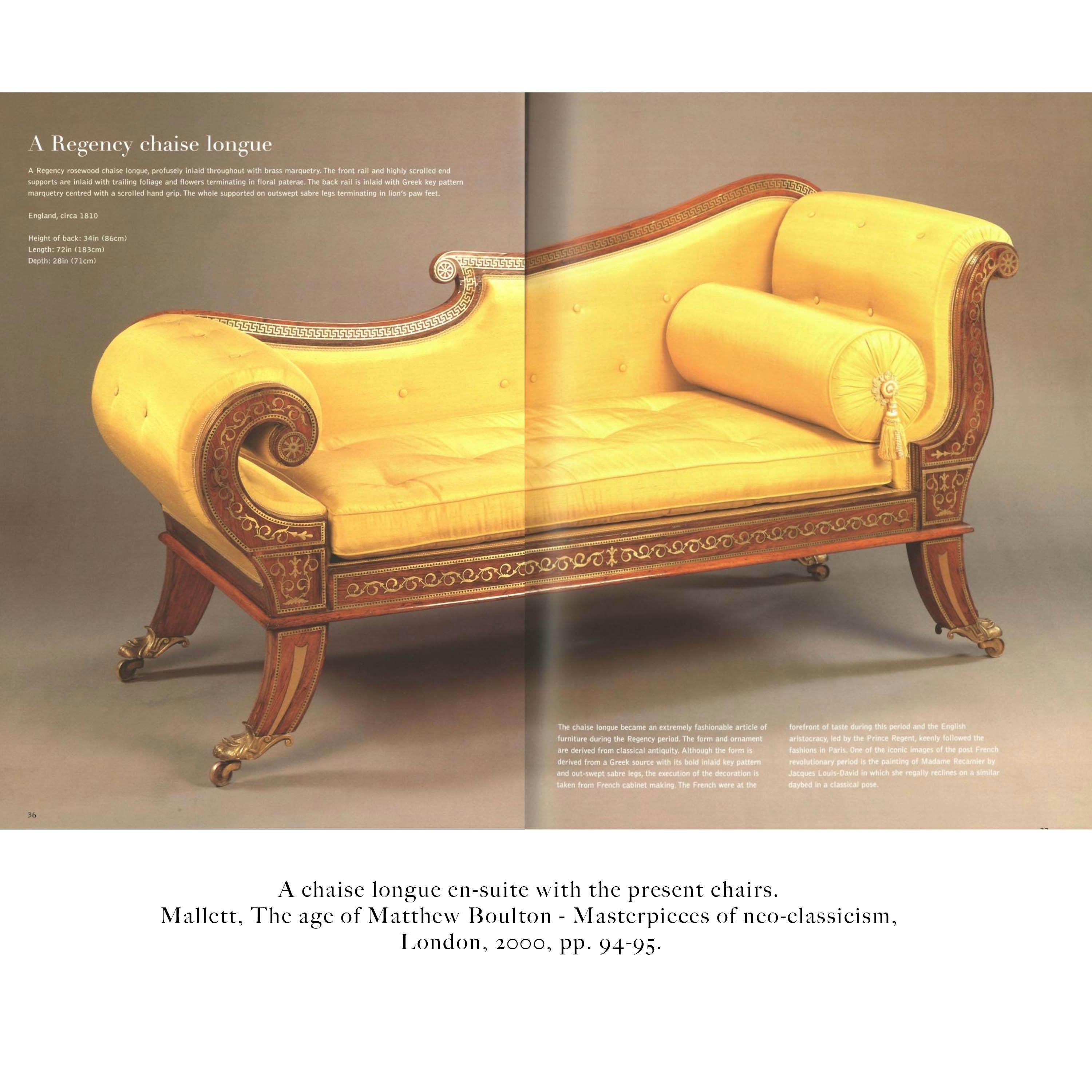 19th Century Eight Regency Brass Inlaid Klismos Chairs, Attributed to George Oakley