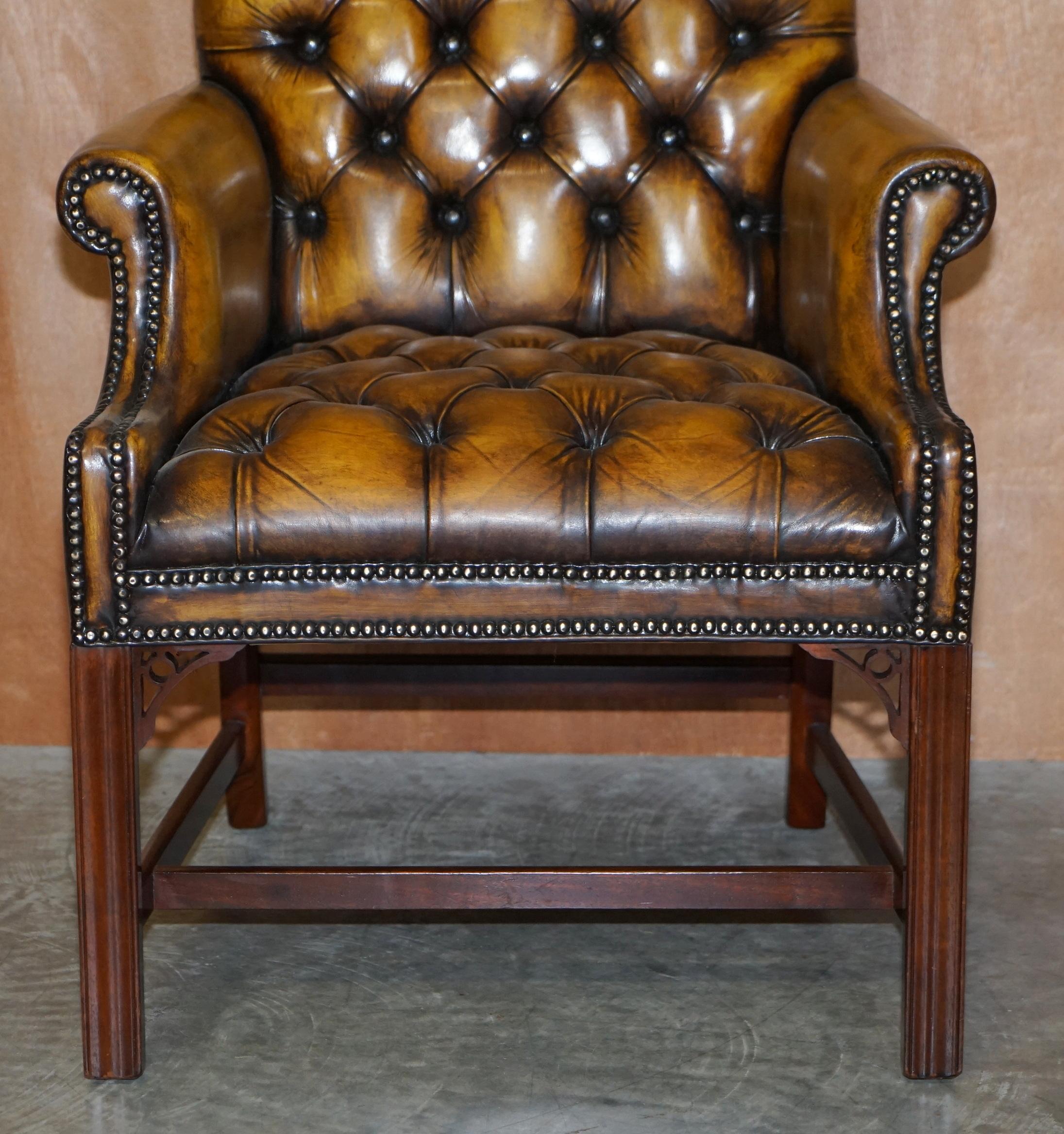 Eight Restored Brown Leather Thomas Chippendale Chesterfield Club Armchairs 8 For Sale 3