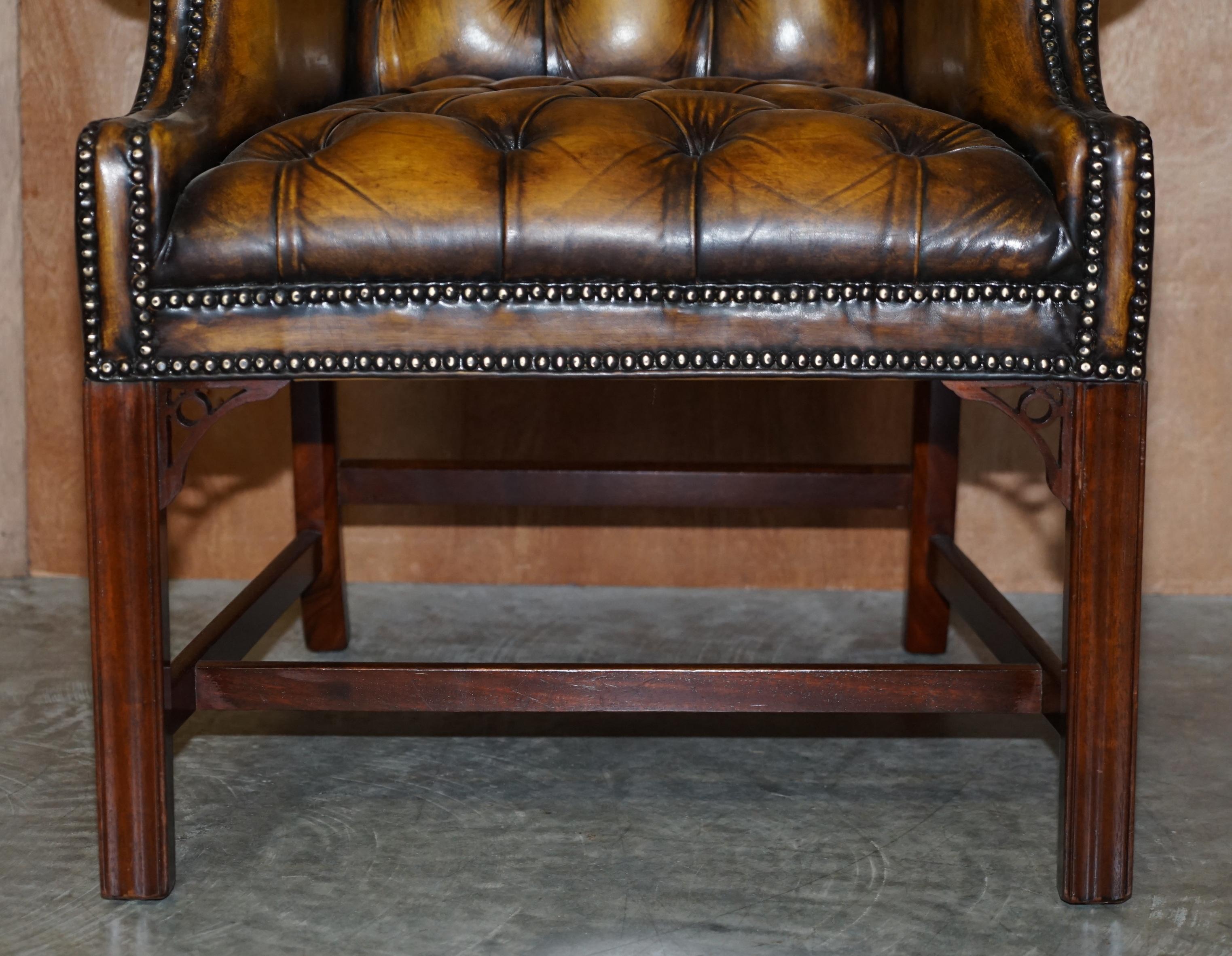 Eight Restored Brown Leather Thomas Chippendale Chesterfield Club Armchairs 8 For Sale 4