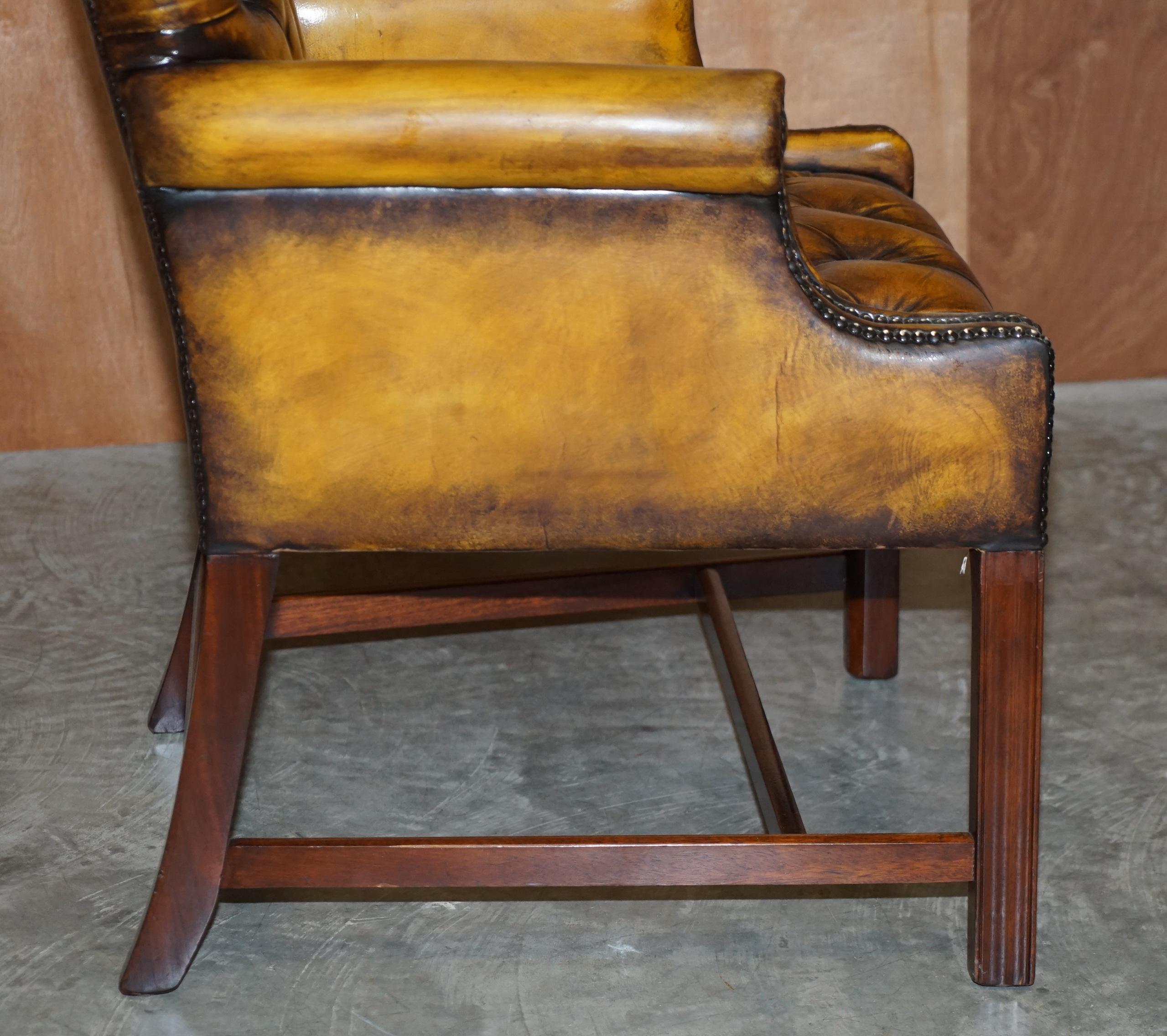 Eight Restored Brown Leather Thomas Chippendale Chesterfield Club Armchairs 8 For Sale 8