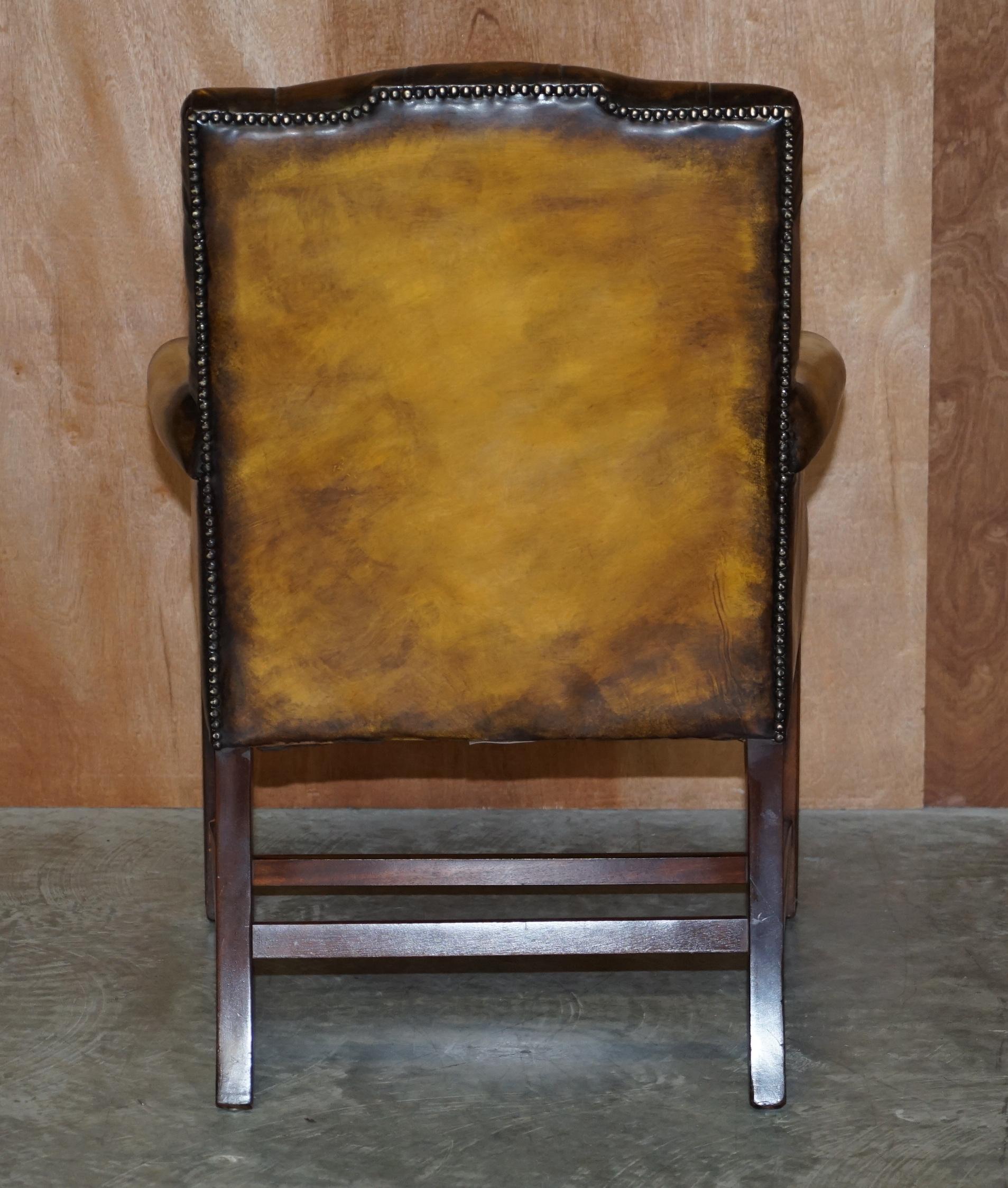 Eight Restored Brown Leather Thomas Chippendale Chesterfield Club Armchairs 8 For Sale 9