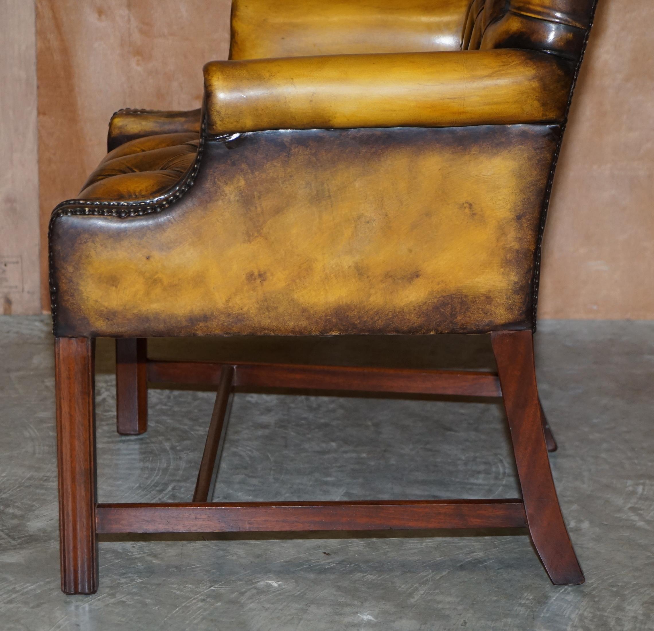 Eight Restored Brown Leather Thomas Chippendale Chesterfield Club Armchairs 8 For Sale 11