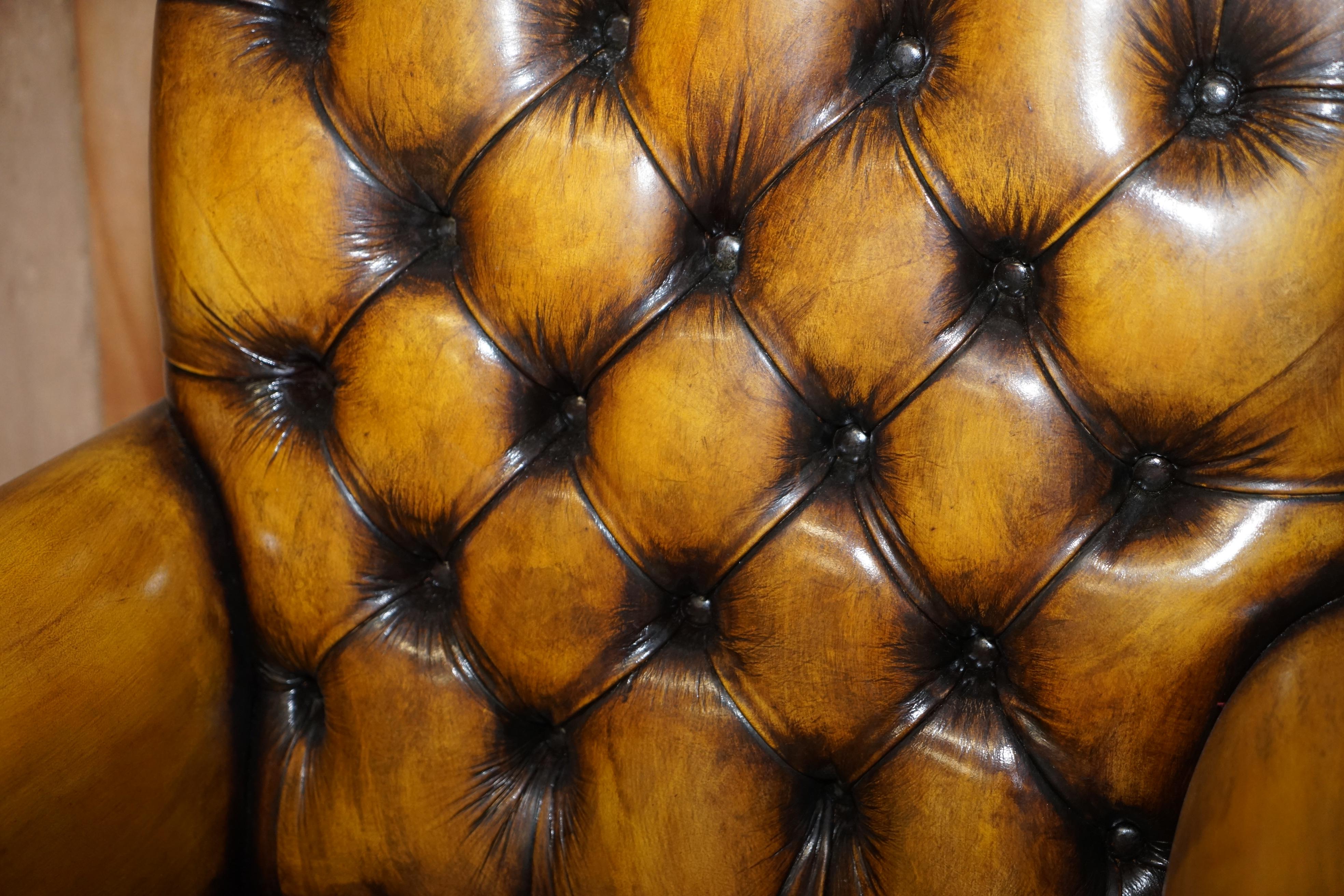Regency Eight Restored Brown Leather Thomas Chippendale Chesterfield Club Armchairs 8 For Sale