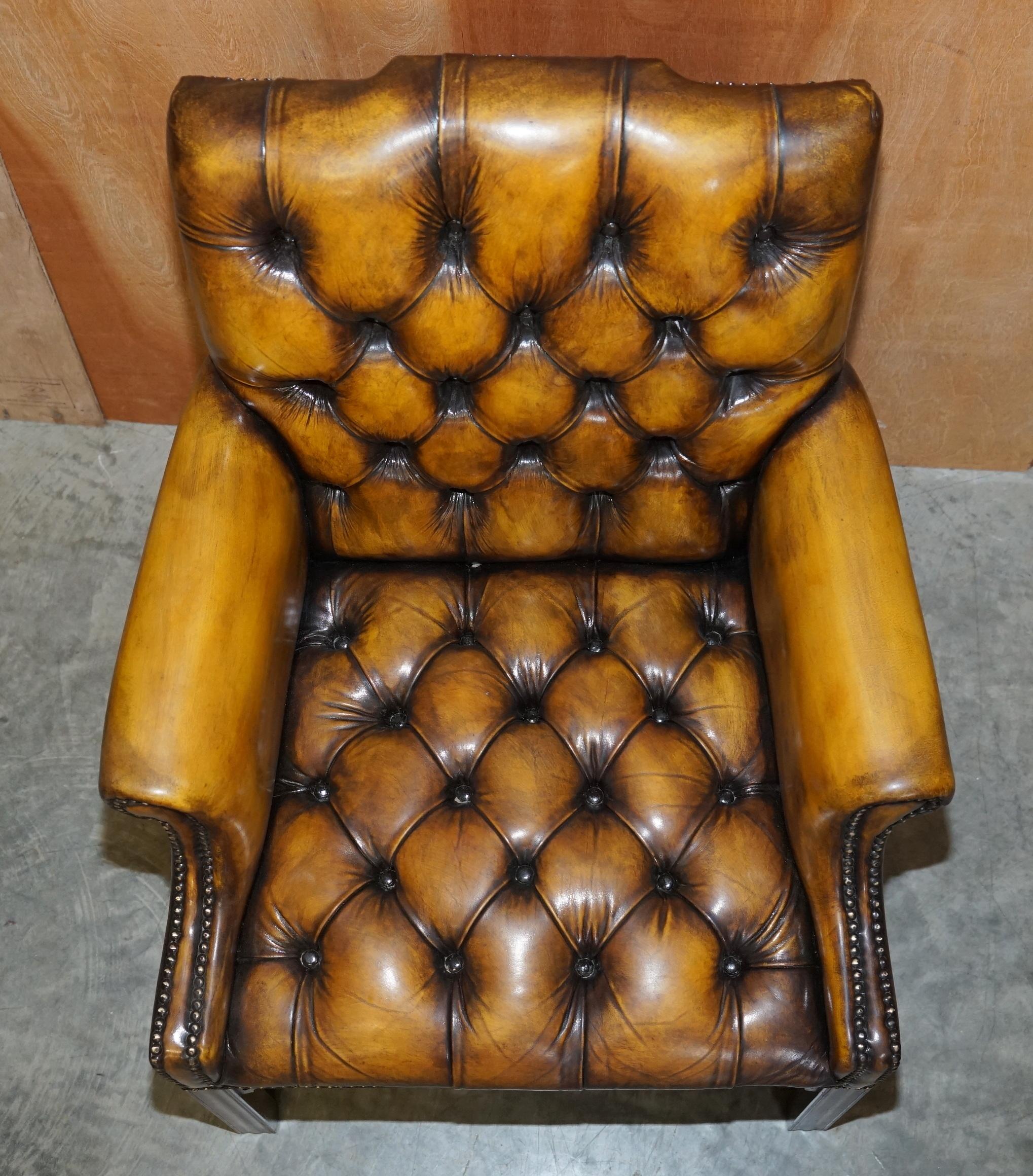 English Eight Restored Brown Leather Thomas Chippendale Chesterfield Club Armchairs 8 For Sale