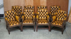 Eight Restored Brown Leather Thomas Chippendale Chesterfield Club Armchairs 8