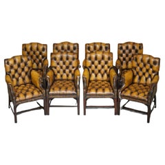 Eight Restored Brown Leather Thomas Chippendale Chesterfield Club Armchairs 8
