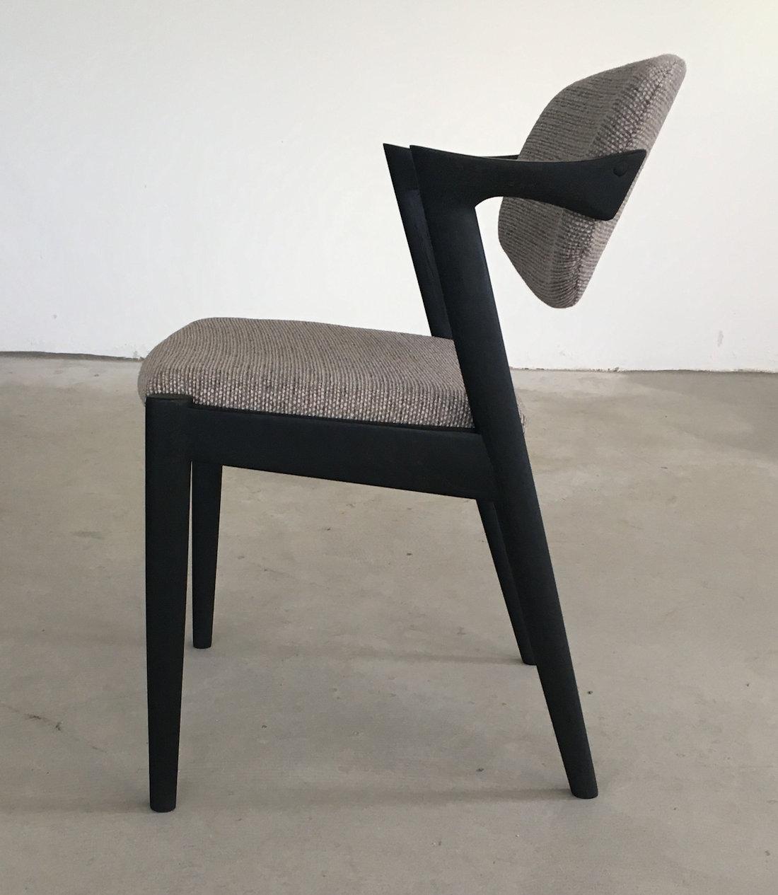 Danish Eight Restored Ebonized Kai Kristiansen Dining Chairs Custom Upholstery Included For Sale