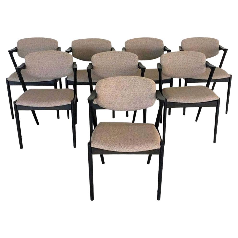 Eight Restored, Ebonized Kai Kristiansen Dining Chairs, Custom Upholstery